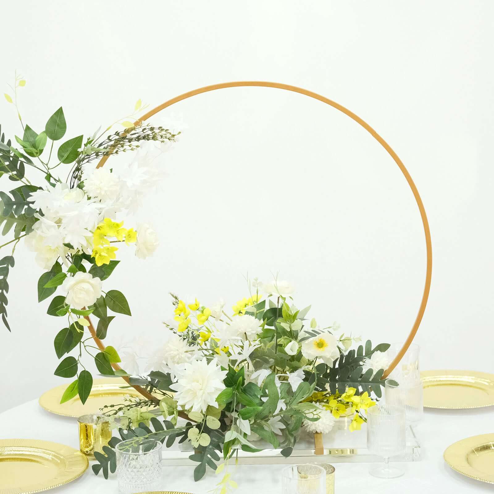 Gold Metal Round Hoop Wedding Centerpiece, Self Standing Table Floral Wreath Frame 28" - Image 6