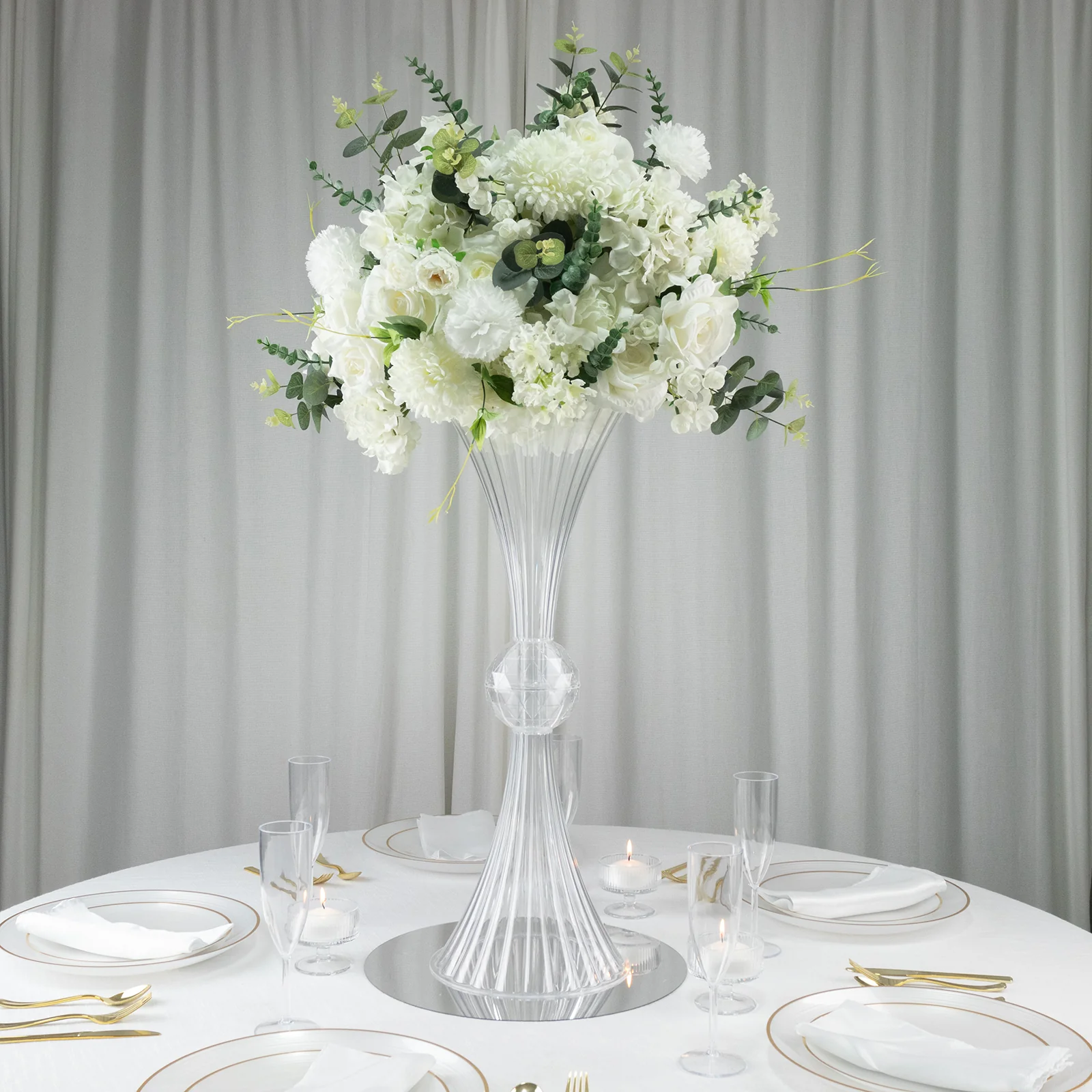 4 Pack Ribbed Acrylic Trumpet Vases – 28" Clear Reversible Flower Centerpiece with Crystal Ball Accent - Image 7