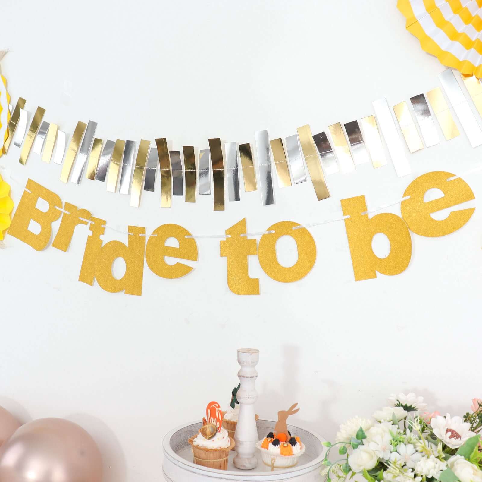 Gold Glittered Bride To Be Paper Hanging Bridal Shower Garland Banner, Bachelorette Party Banner 3.5ft - Image 12