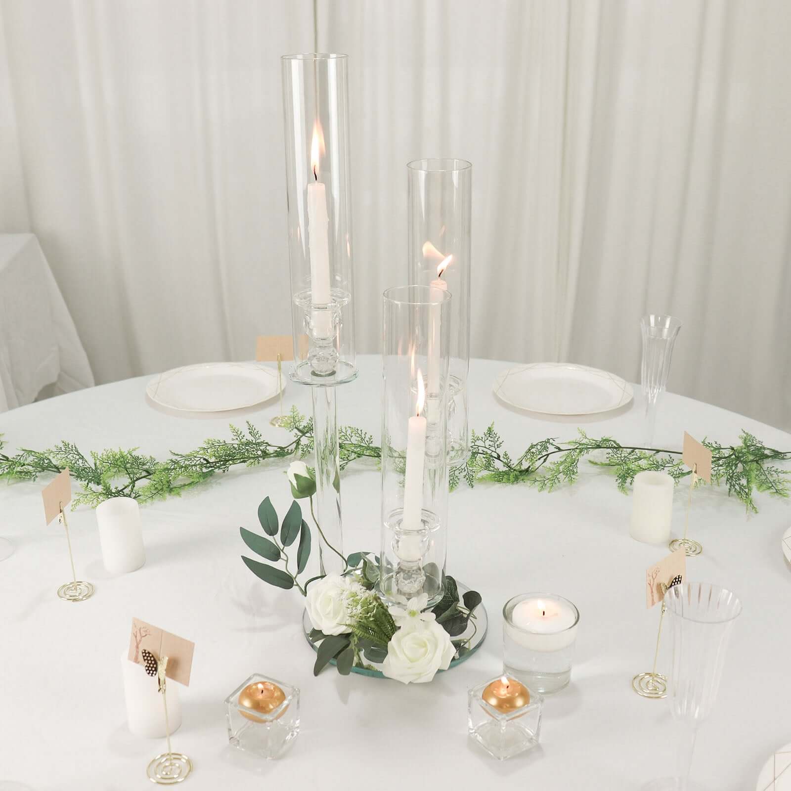 3-Arm Crystal Glass Candelabra Round Taper Design 23" Clear - Sleek Candle Holder for Pillar Candles & Wedding Centerpieces - Image 6