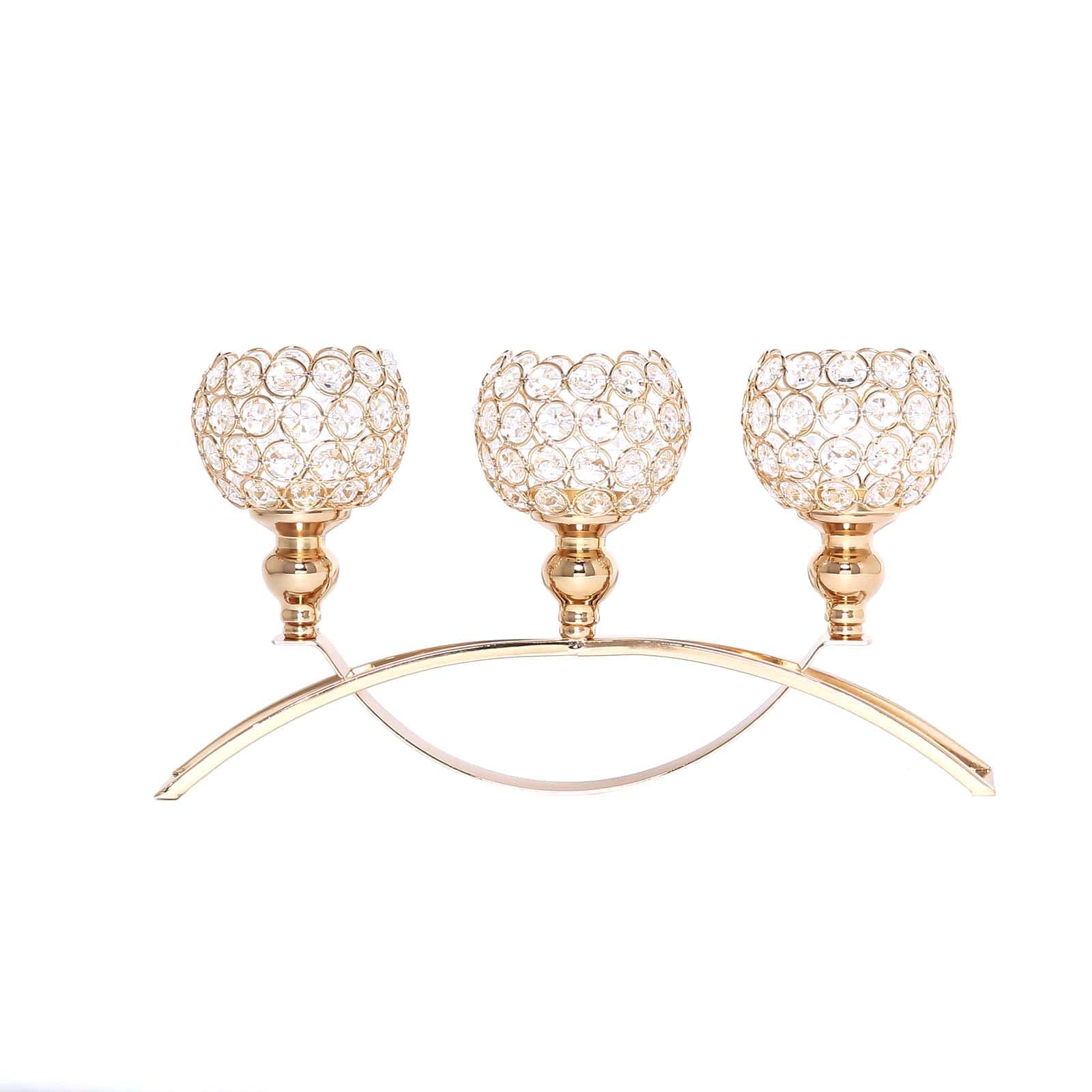 3-Arm Gold Crystal Beaded Arch Bridge Candelabra 16" - Stylish Table Centerpiece for Upscale Events - Image 8
