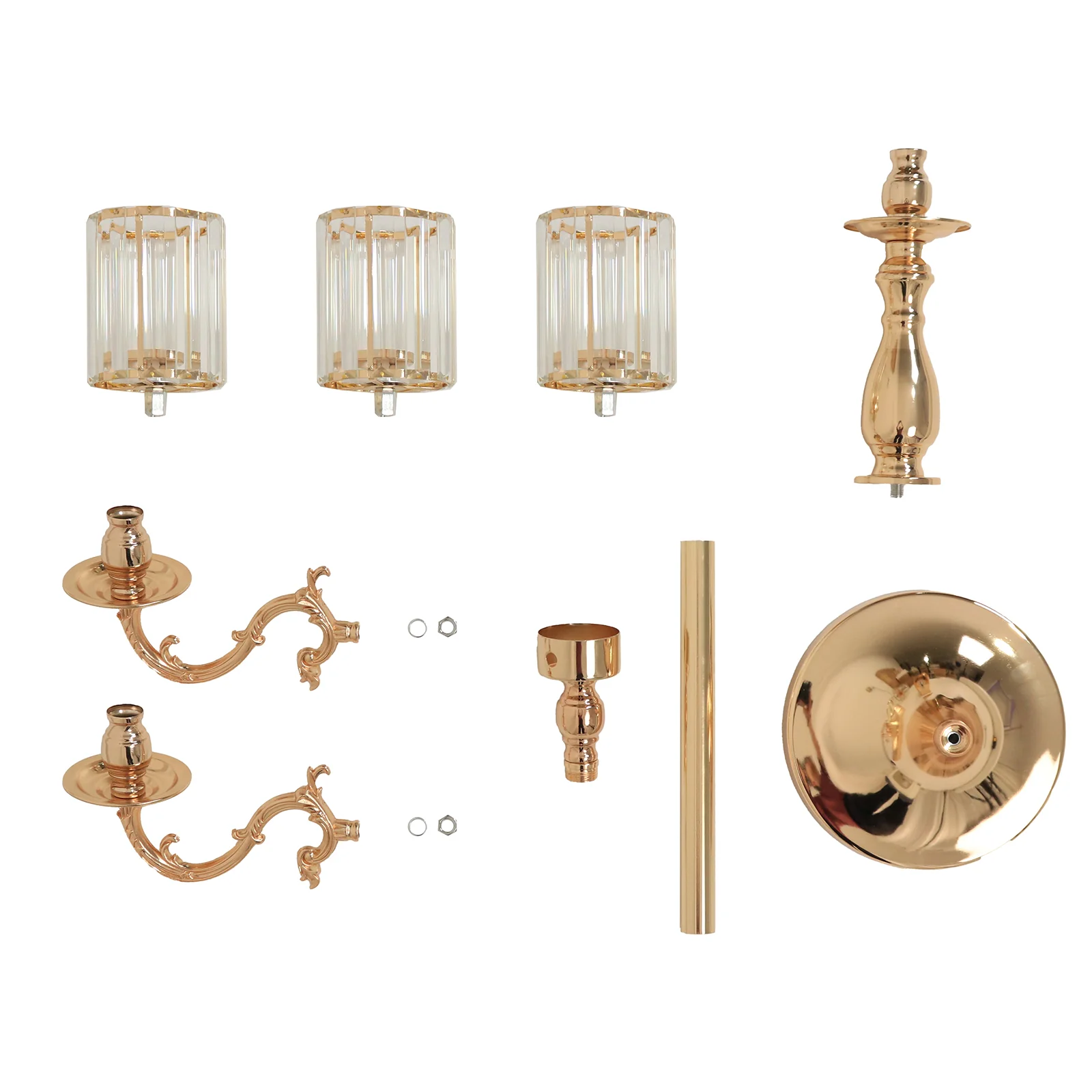3-Arm Gold Metal Candelabra with Crystal Pendant Glass Shades – 34" Tall Candle Holder for Pillar, LED, and Flameless Candles - Image 5