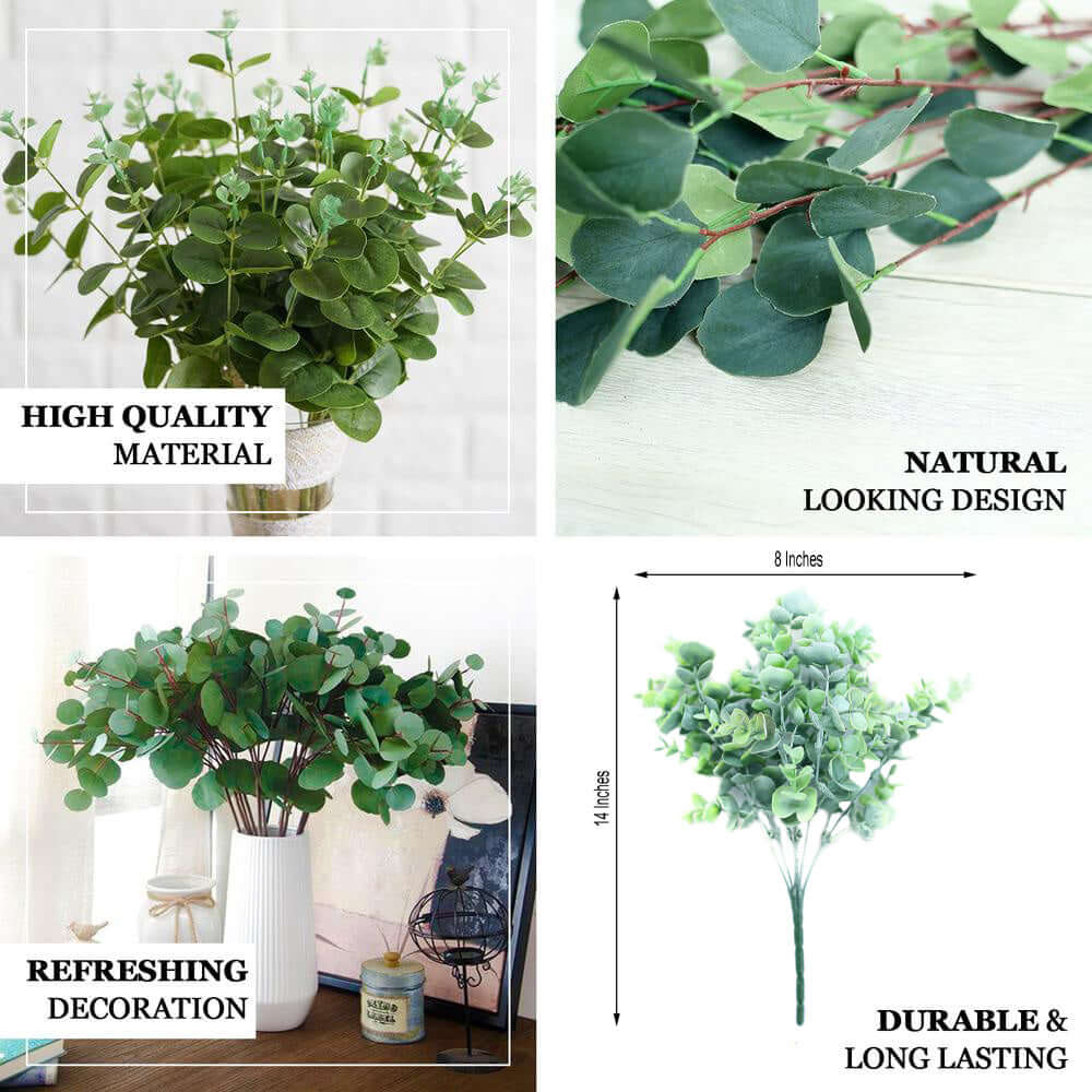 3 Bushes Artificial Eucalyptus Branches, Greenery Bouquet Plants 14" - Image 4