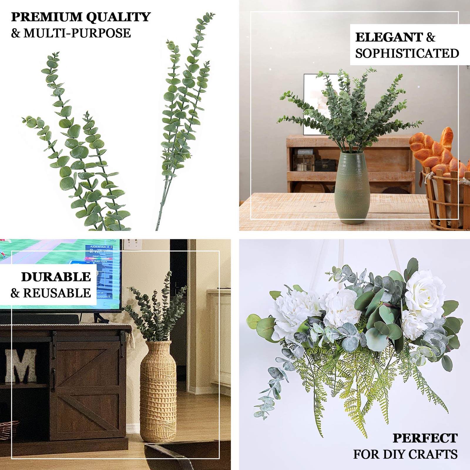 3 Bushes Frosted Green Artificial Eucalyptus Branches Faux Plant 30" - Image 4