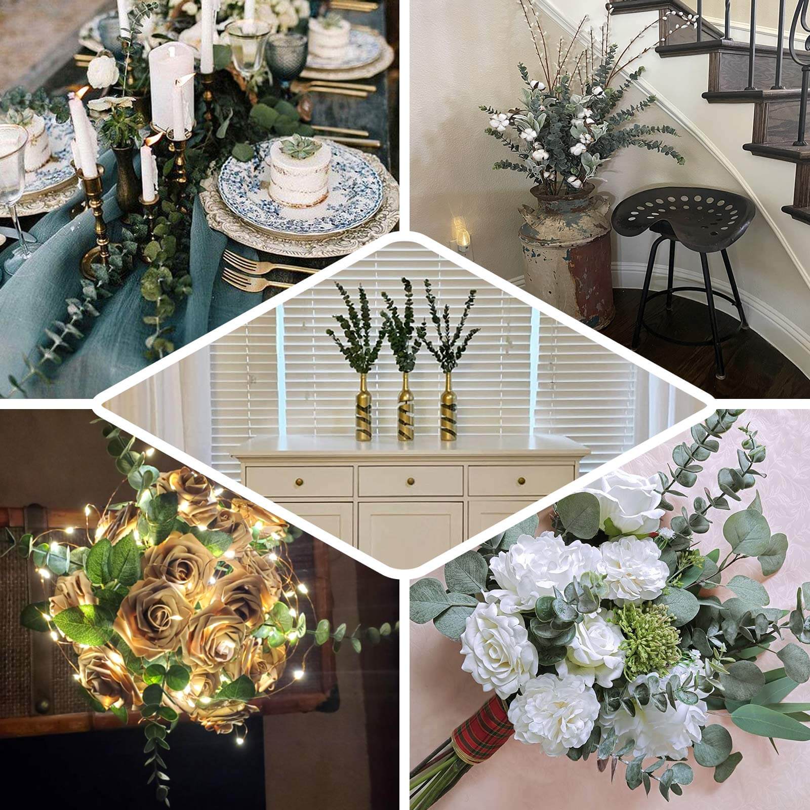 3 Bushes Frosted Green Artificial Eucalyptus Branches Faux Plant 30" - Image 5