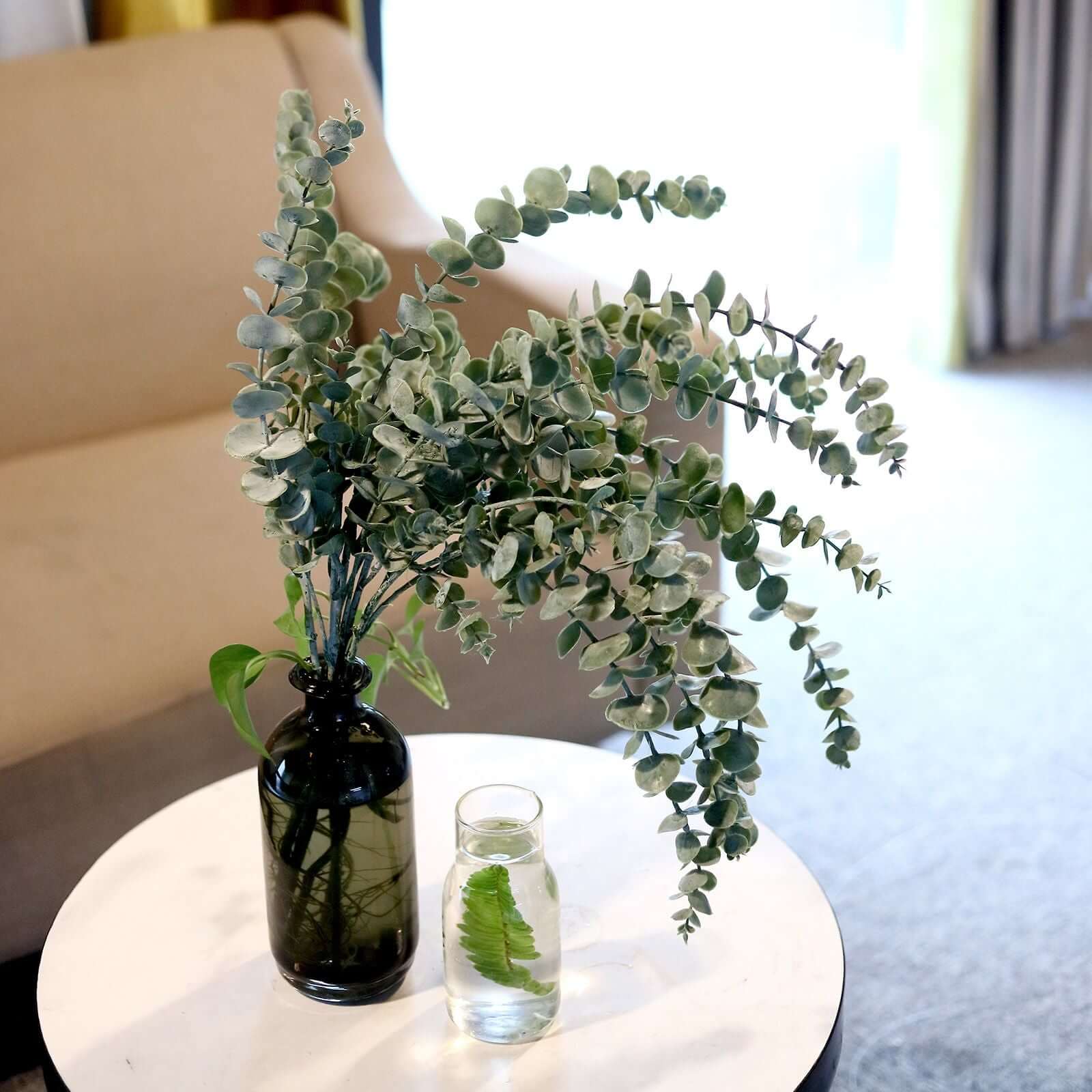 3 Bushes Frosted Green Artificial Eucalyptus Branches Faux Plant 30" - Image 7