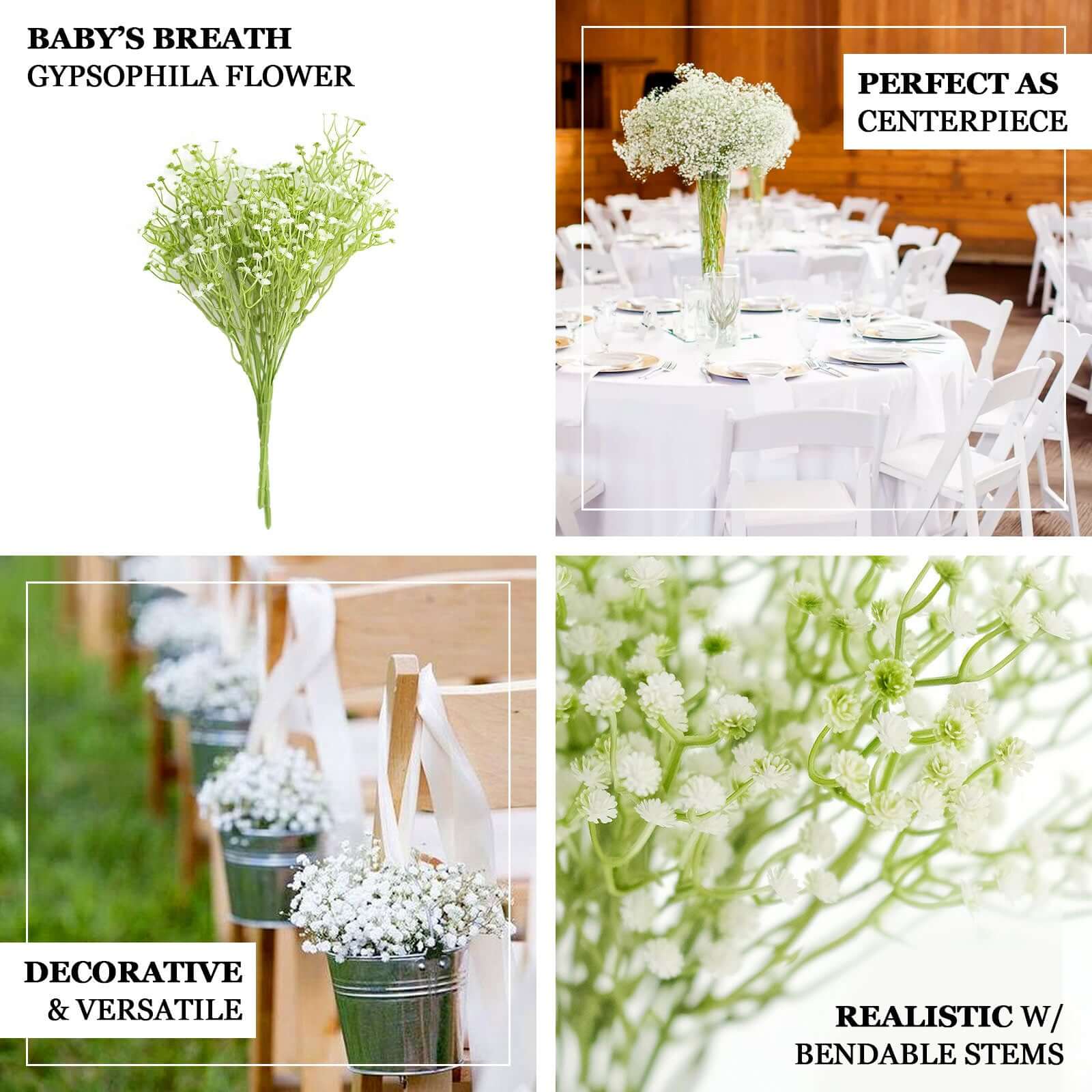 3 Bushes White Artificial Baby’s Breath Gypsophila Flower Arrangements, Real Touch Indoor Faux Floral Bouquets 14" - Image 4