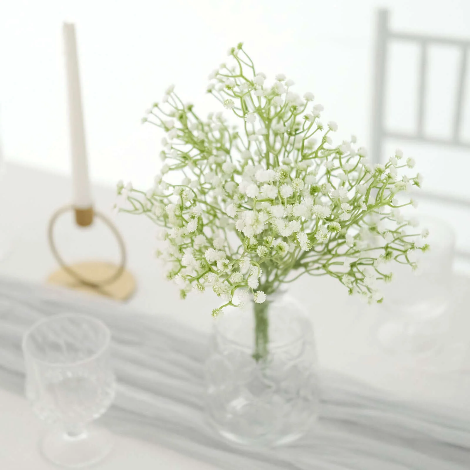 3 Bushes White Artificial Baby’s Breath Gypsophila Flower Arrangements, Real Touch Indoor Faux Floral Bouquets 14" - Image 7