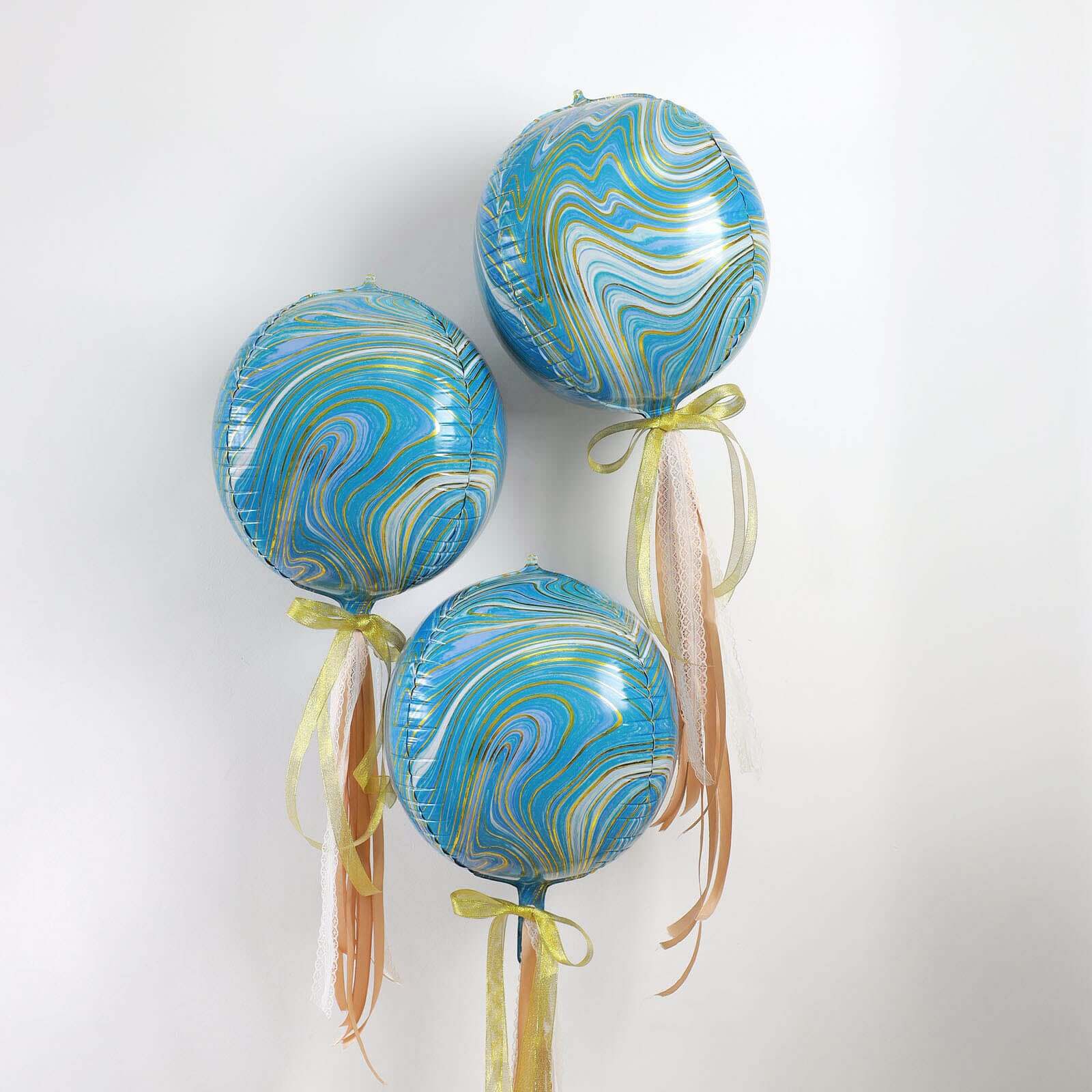 3 Pack Blue/Gold Marble Sphere Foil Helium or Air Balloons 13" 4D - Image 11
