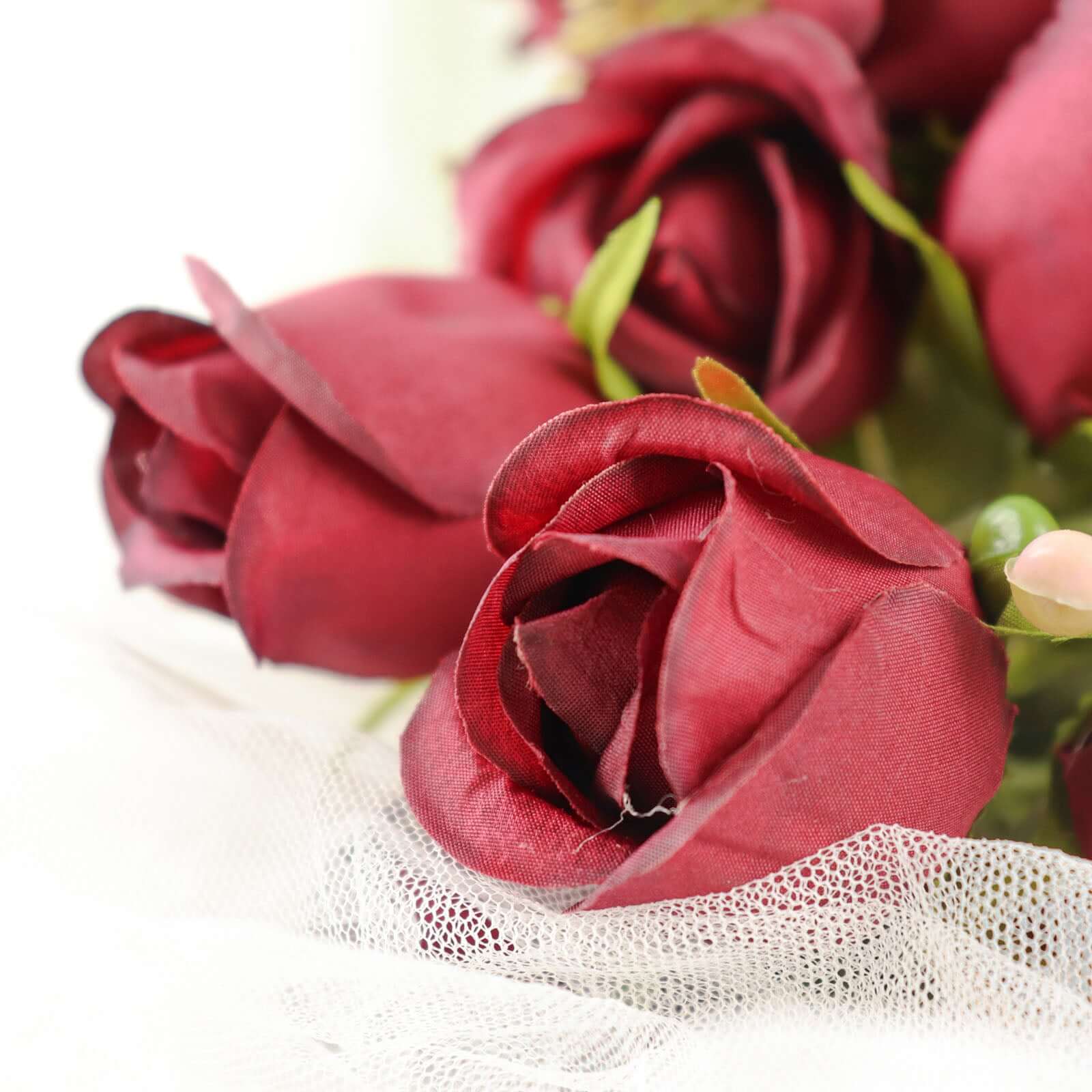 3 Pack Burgundy Real Touch Artificial Rose Bud Flower Bridal Bouquets, Silk Floral Bush Arrangements 13" - Image 7