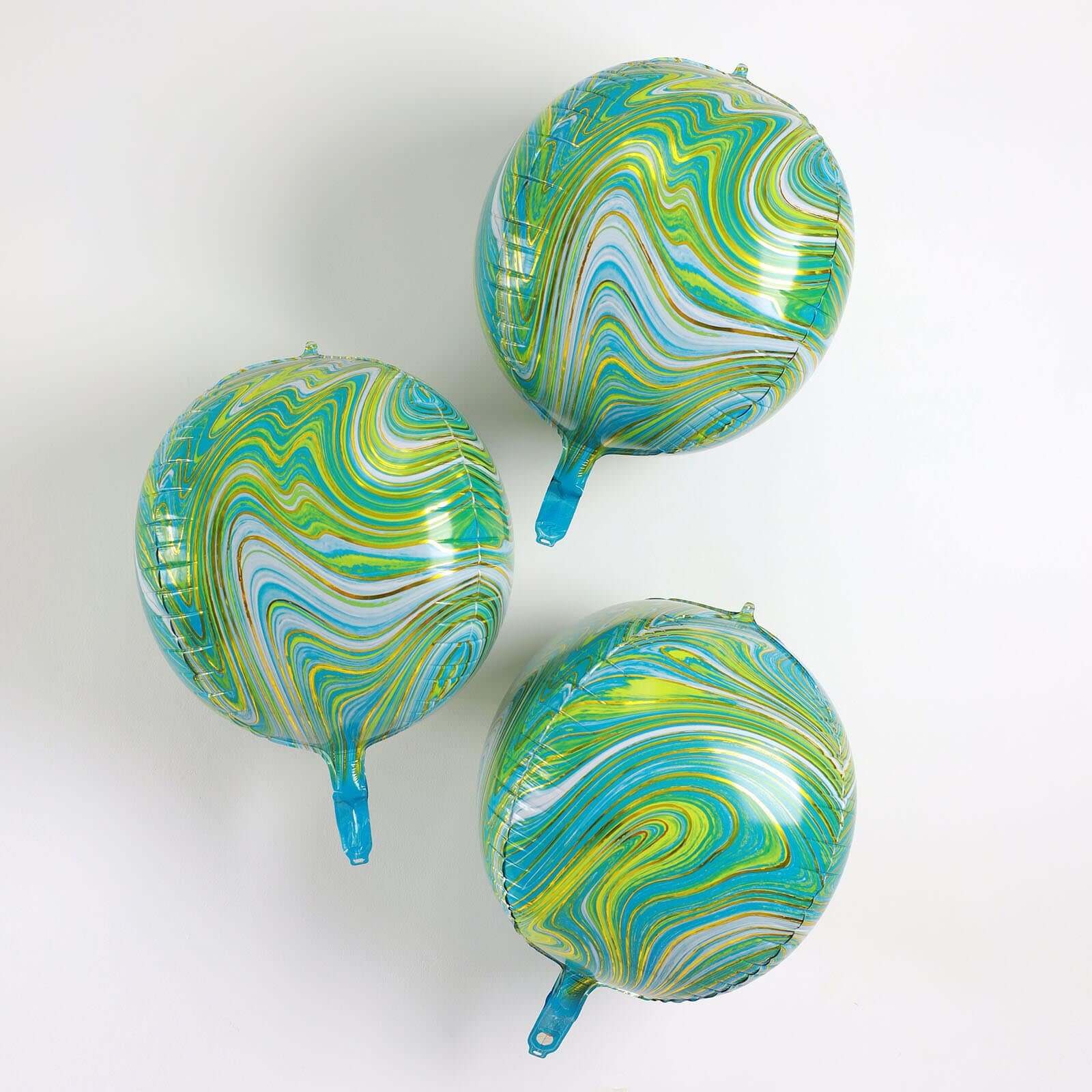 3 Pack Green/Gold Marble Orbz Foil Balloons, 4D Sphere Mylar Balloons 13" - Image 2