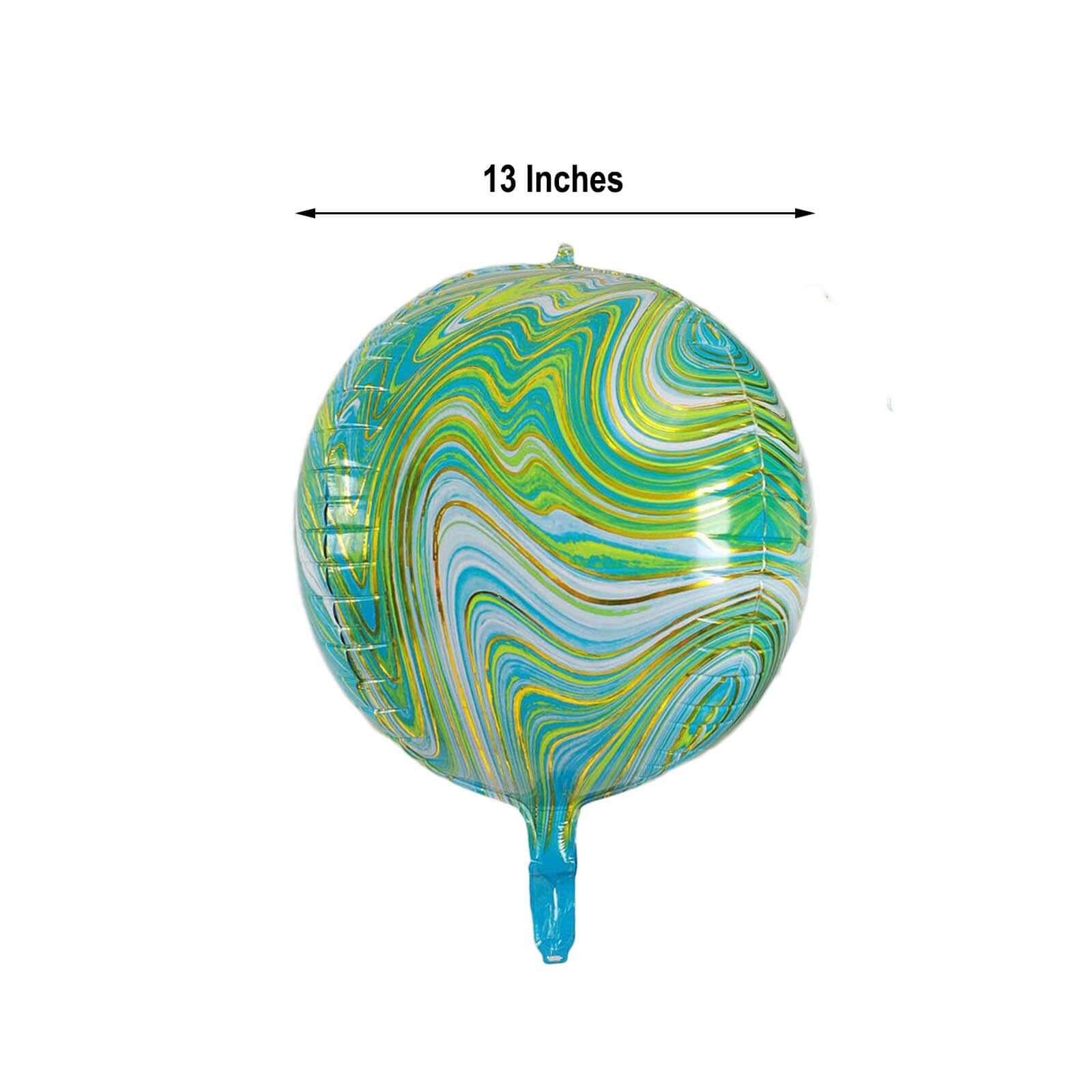 3 Pack Green/Gold Marble Orbz Foil Balloons, 4D Sphere Mylar Balloons 13" - Image 3