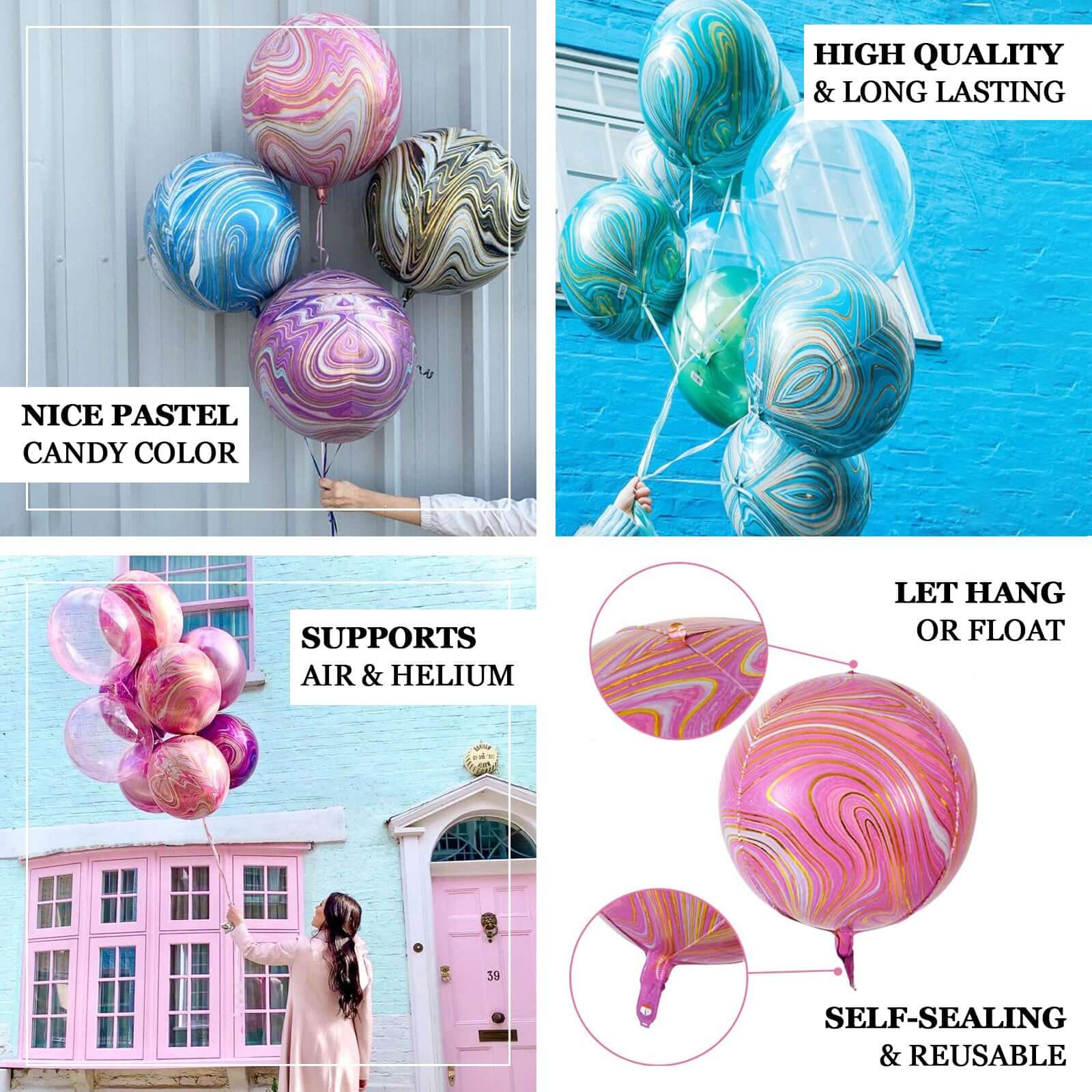3 Pack Green/Gold Marble Orbz Foil Balloons, 4D Sphere Mylar Balloons 13" - Image 4