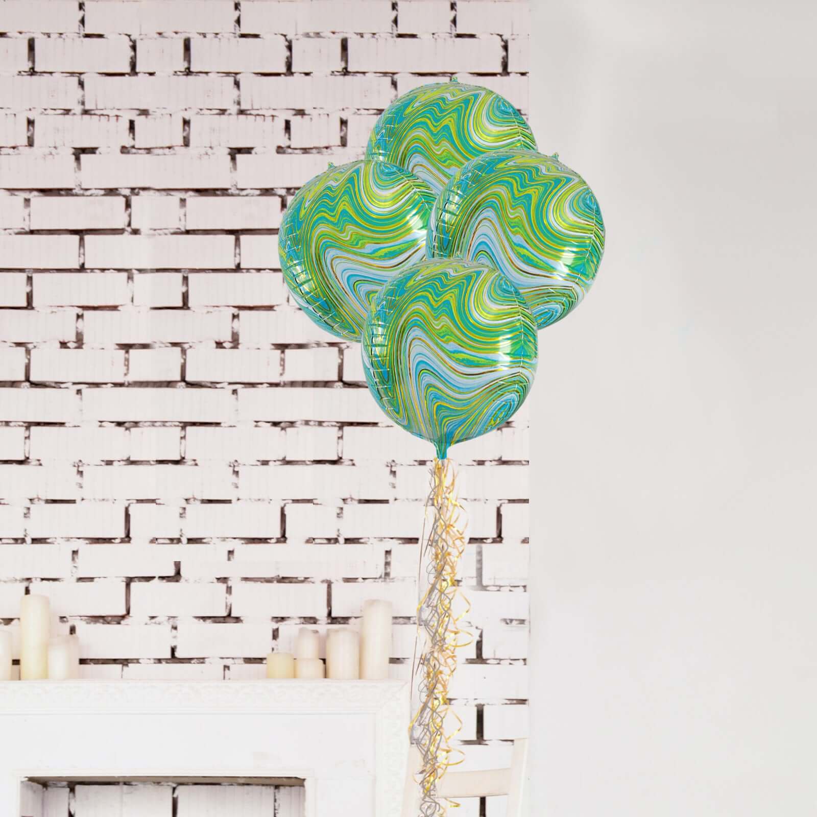 3 Pack Green/Gold Marble Orbz Foil Balloons, 4D Sphere Mylar Balloons 13" - Image 7