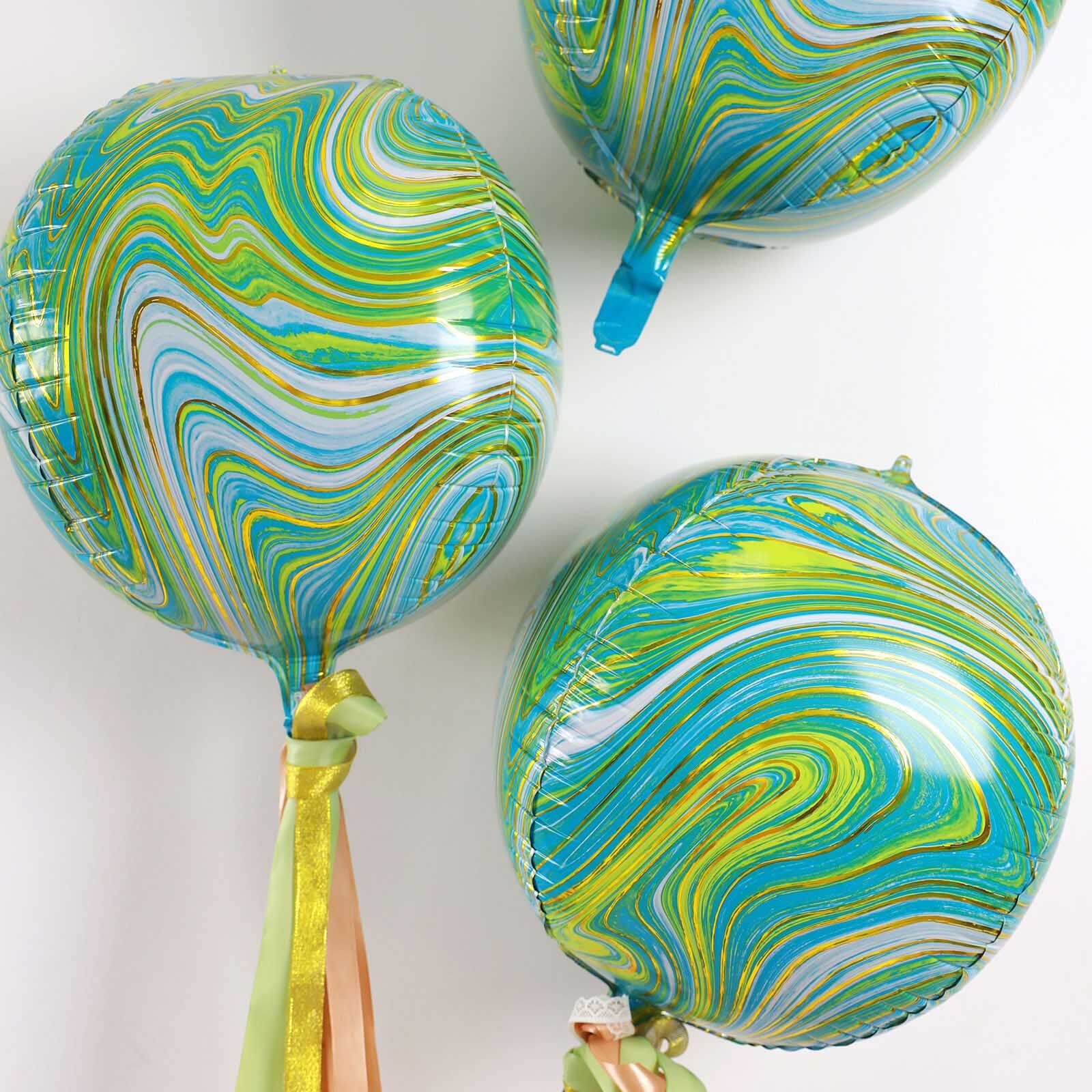 3 Pack Green/Gold Marble Orbz Foil Balloons, 4D Sphere Mylar Balloons 13" - Image 9