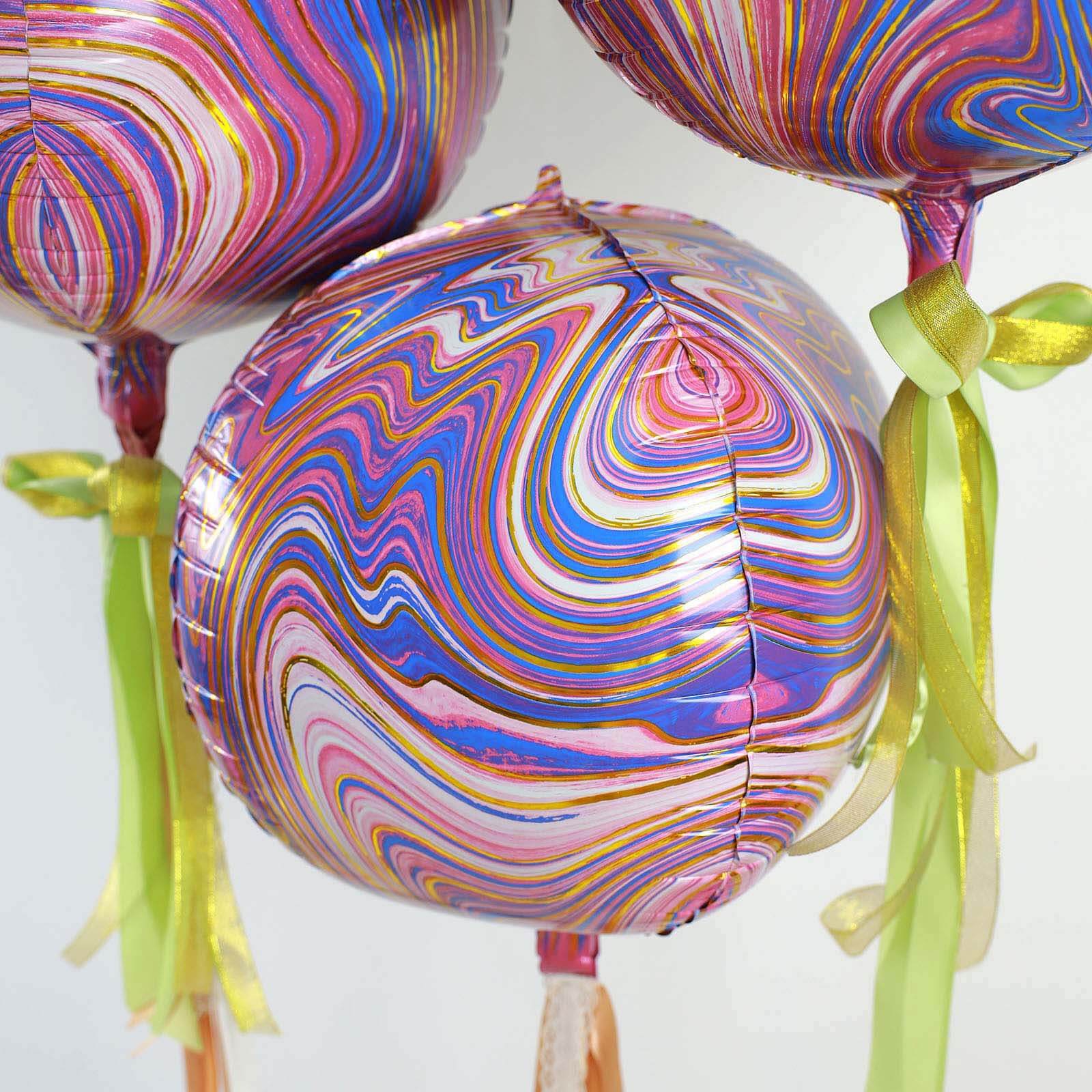 3 Pack Purple/Gold Marble Orbz Foil Balloons, 4D Sphere Mylar Balloons 13" - Image 11