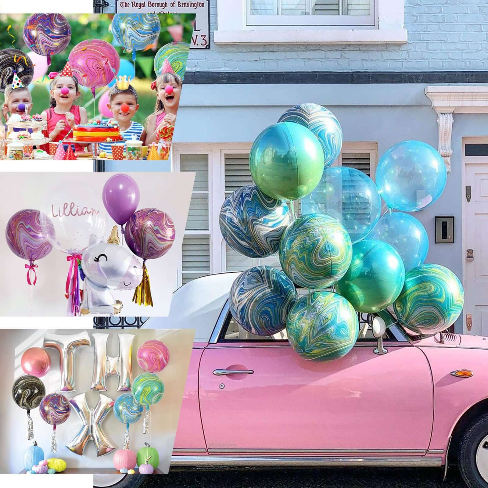 3 Pack Purple/Gold Marble Orbz Foil Balloons, 4D Sphere Mylar Balloons 13" - Image 5