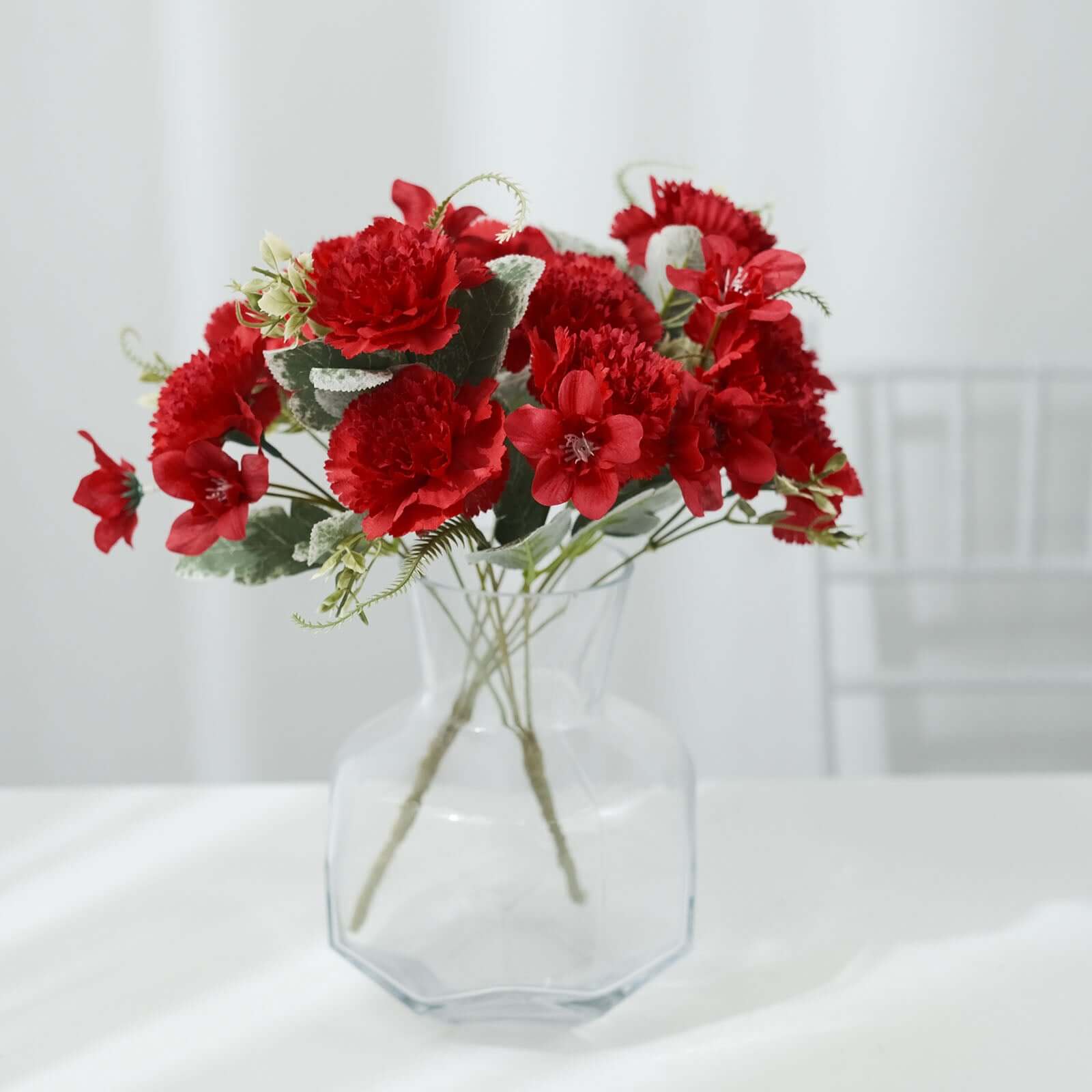 3 Pack Red Artificial Silk Carnation Flower Bouquets, Faux Floral Arrangement Bushes 14" - Image 11