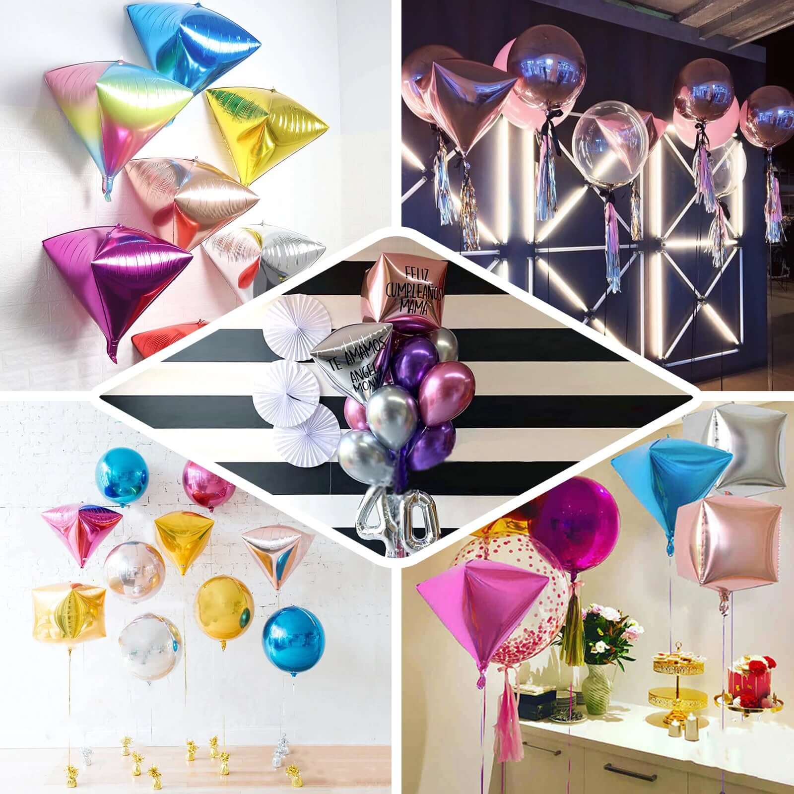 3 Pack Rose Gold 4D Diamond Self-Sealing Reusable Foil Balloon 16" - Image 5