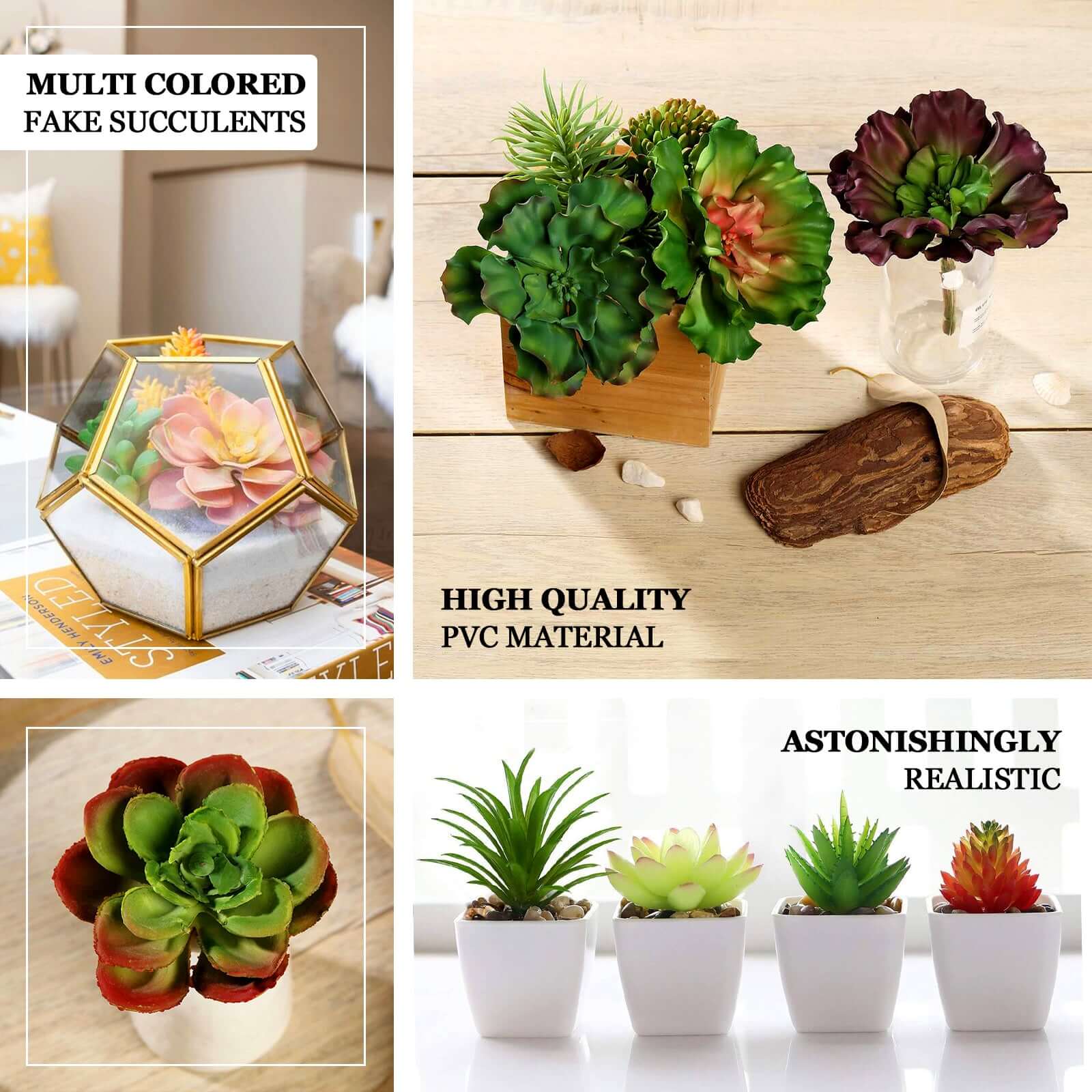 3 Pack Artificial PVC Roundleaf Echeveria Stem Succulent Plants 3" - Image 4