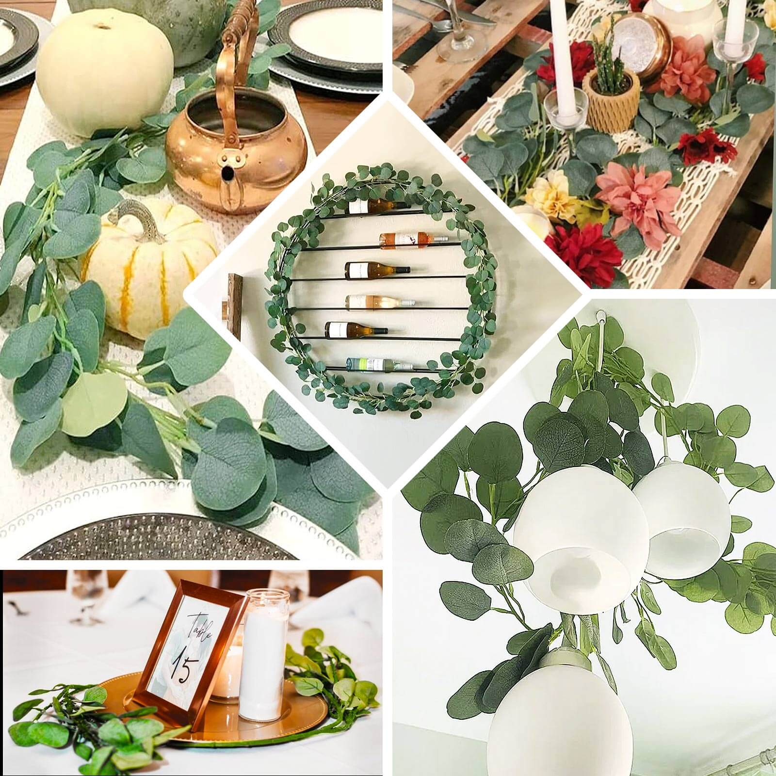 3 Pack Green Real Touch Hanging Artificial Plant Eucalyptus Stems, Silk Silver Dollar Indoor Leaf Sprays 41" - Image 5