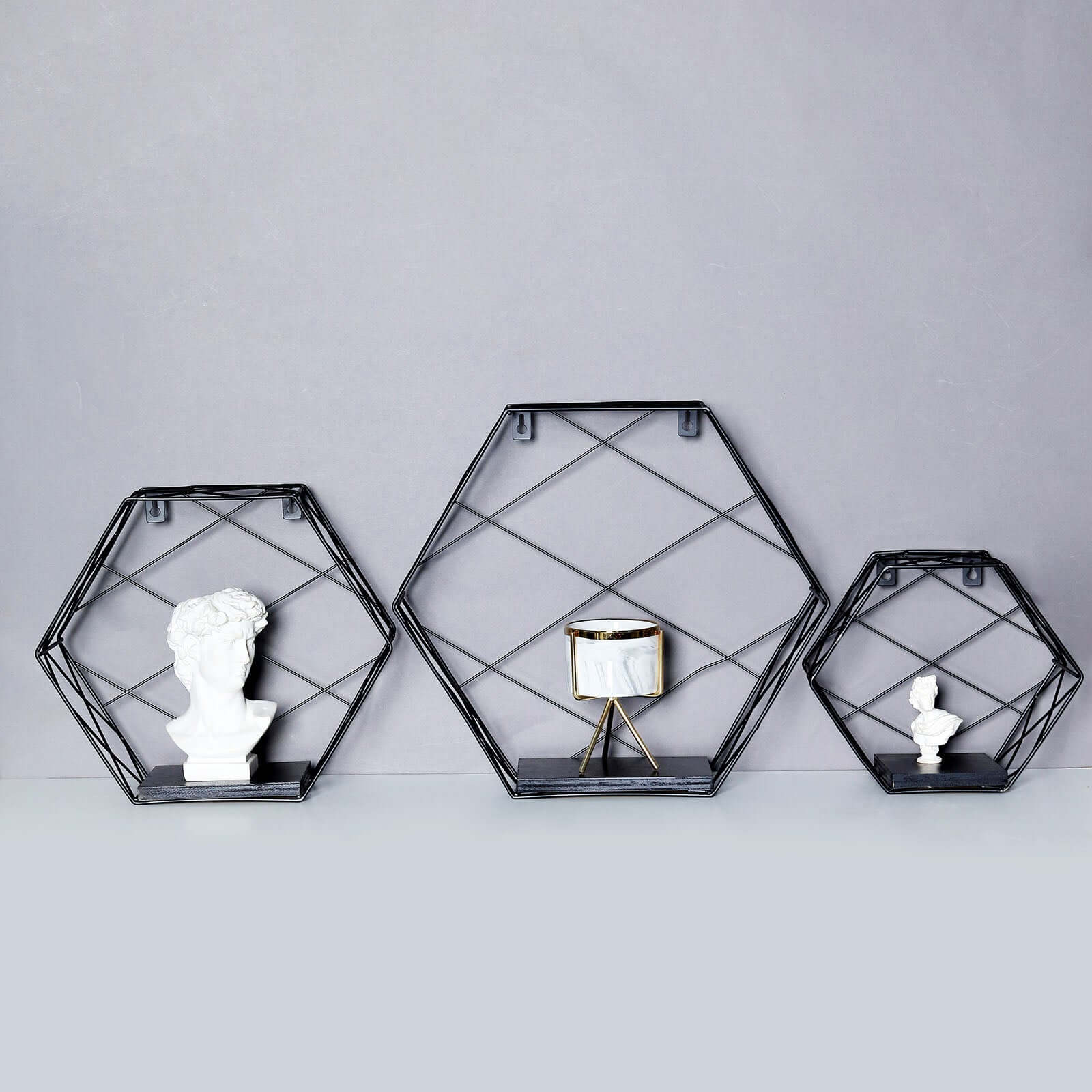 3 Pack Black Hexagonal Floating Wall Shelves, Decorative Geometric Wall Mounted Shelves 9",12",14" - Image 6