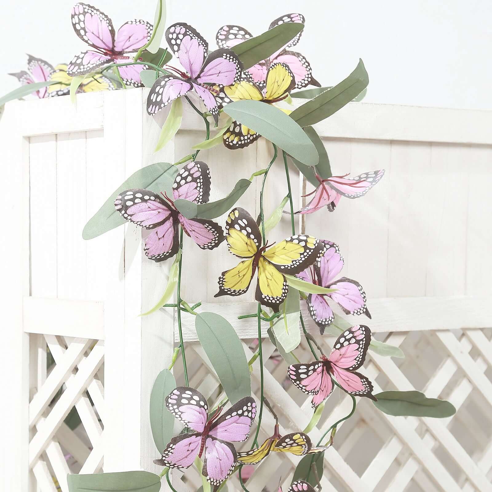 3 Pack Faux Butterfly Flowers Garland with Willow Greenery Leaves, Artificial Garland Vines - 6ft - Image 2