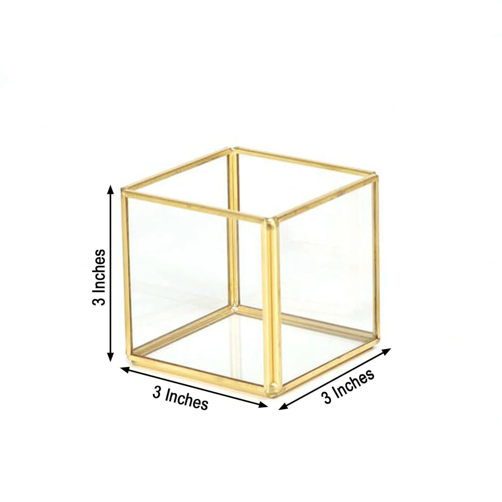 3-Pack Glass Tealight Votive Candle Holders 3" Square Cube Design Clear with Gold Metal Frame - Stackable - Image 3