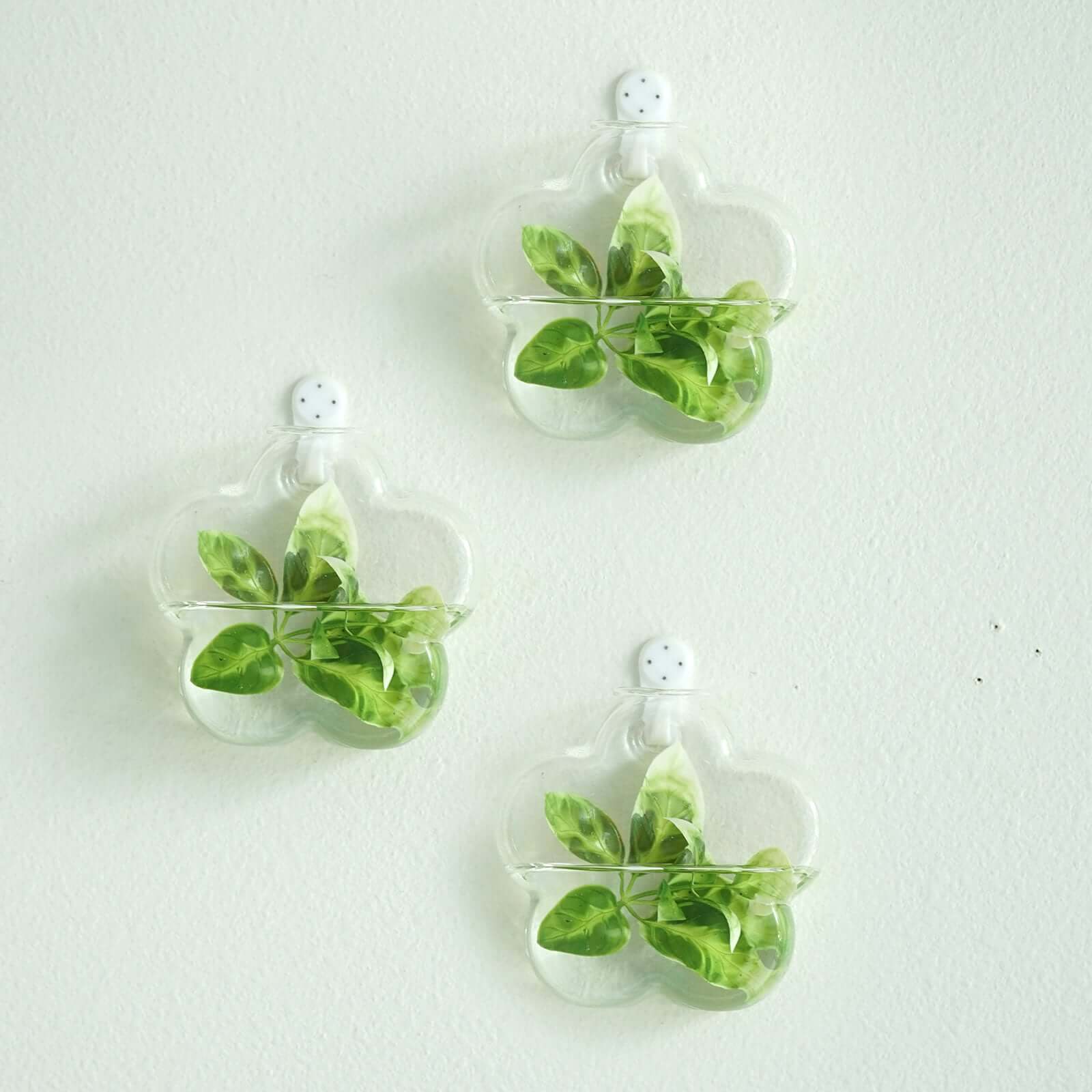 3-Pack Glass Wall Vase Flower Shaped Design Hanging Indoor Planters - Stylish Wall Mounted Terrariums for Home Decor - Image 10