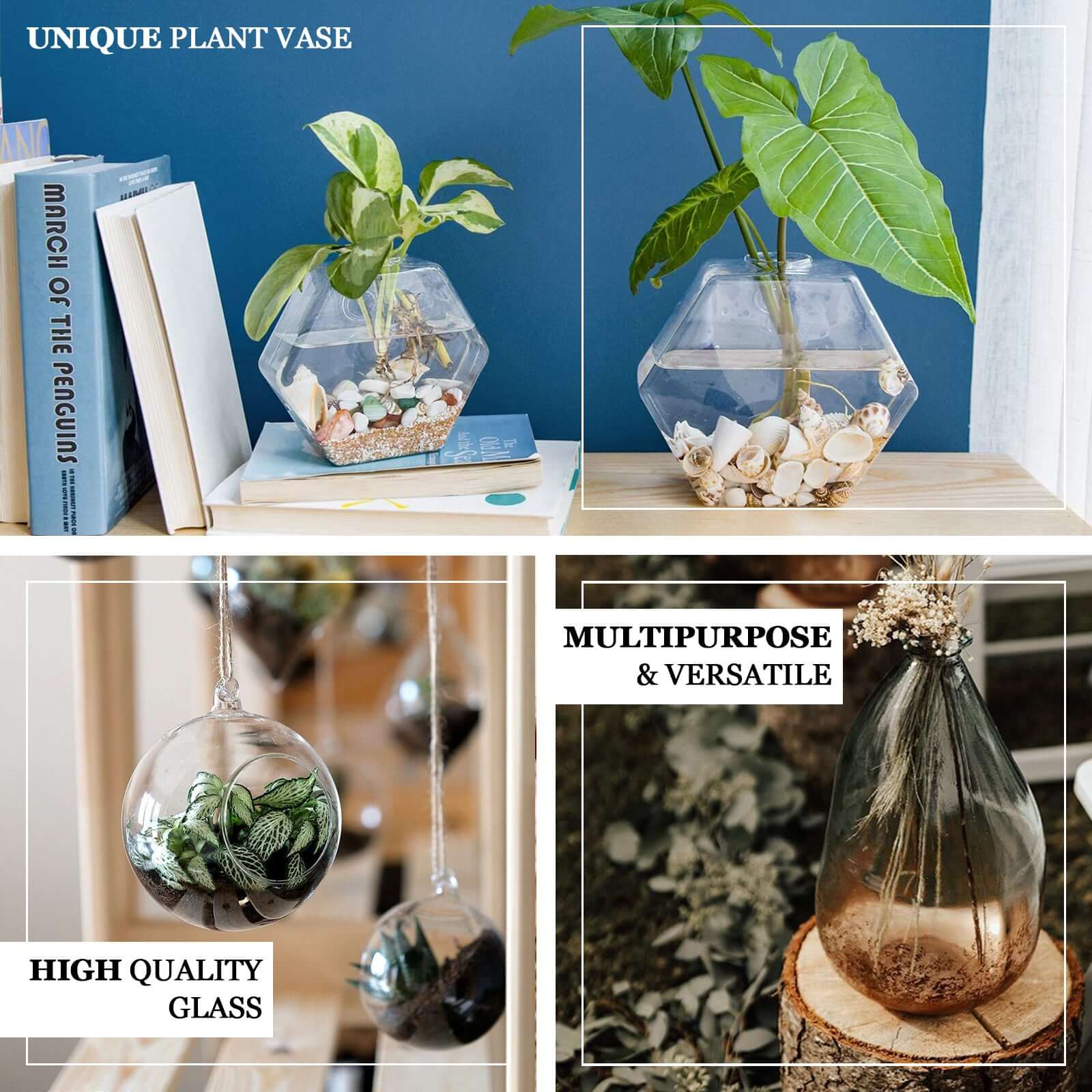 3-Pack Glass Wall Vase Rhombus Design Hanging Indoor Planters - Stylish Wall Mounted Terrariums for Home Decor - Image 4
