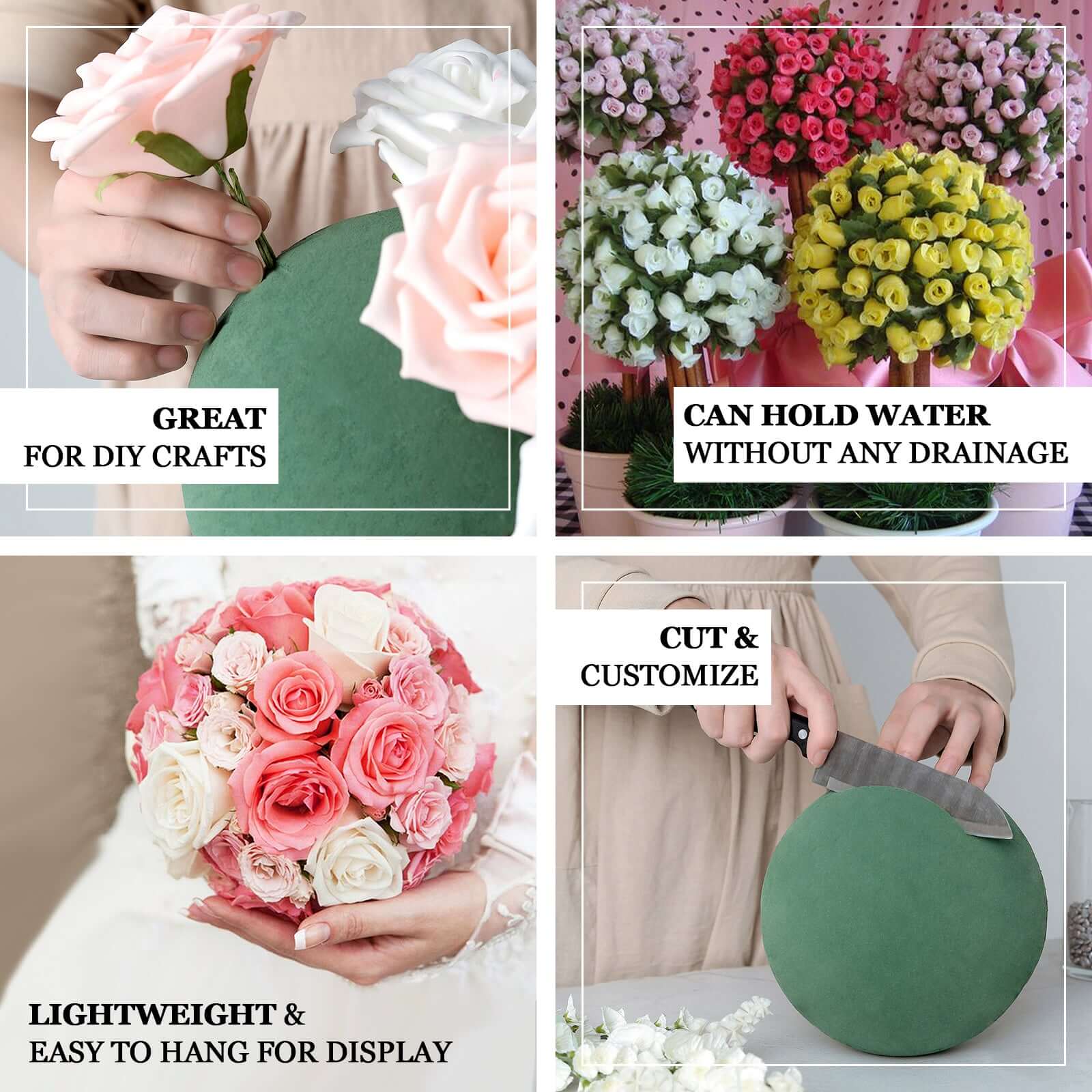 3-Pack Green DIY Flower Arrangements Craft Foam Ball, Smooth Floral Foam Ball 6" - Image 5