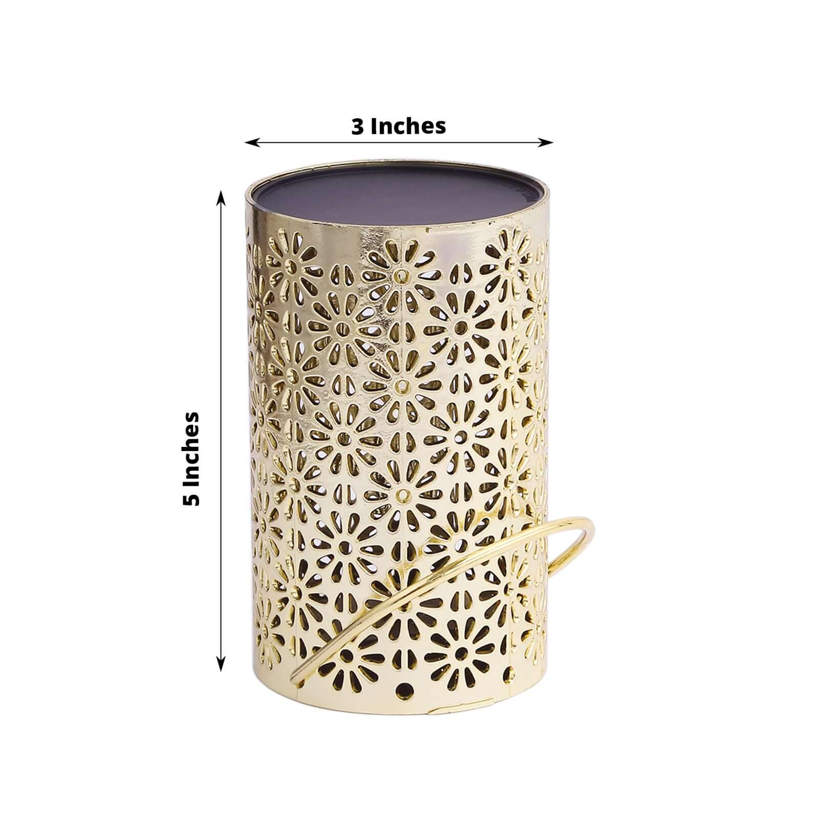 3-Pack LED Lantern Lights Gold 3"x5" - Battery Operated Decorative Hanging Garden Flower Design - Image 3