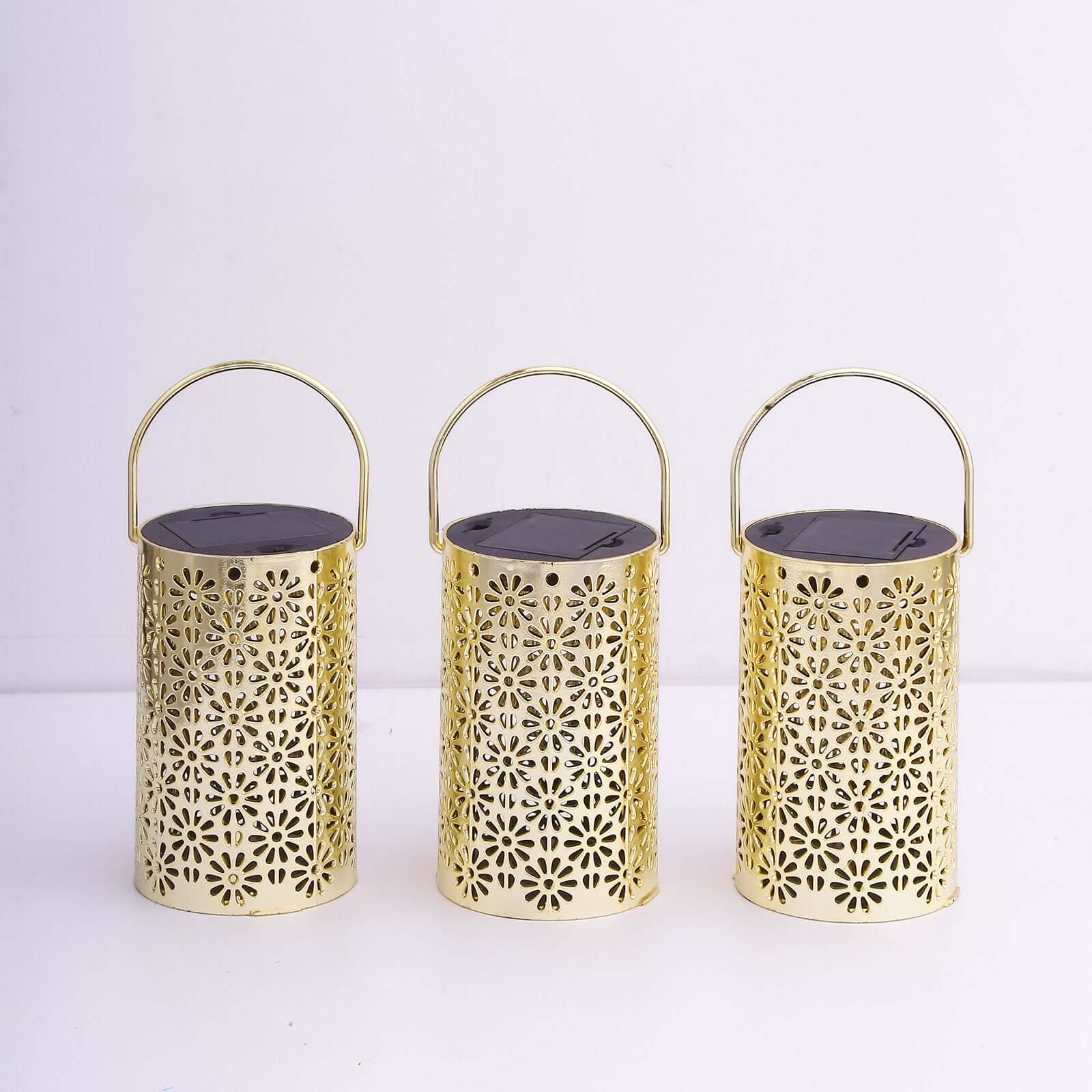 3-Pack LED Lantern Lights Gold 3"x5" - Battery Operated Decorative Hanging Garden Flower Design - Image 9