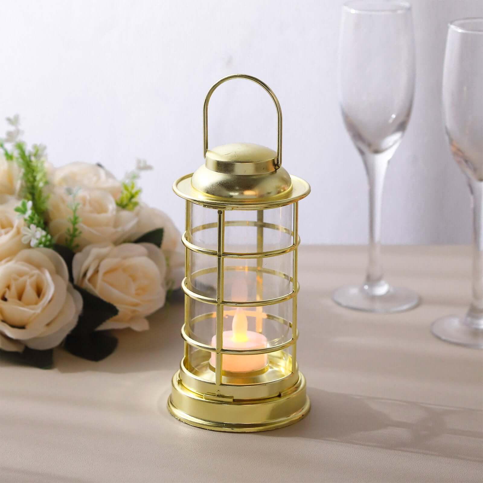 3-Pack LED Mini Lantern Lamps Gold 7" - Battery Operated Decorative Tealight Candles - Image 2