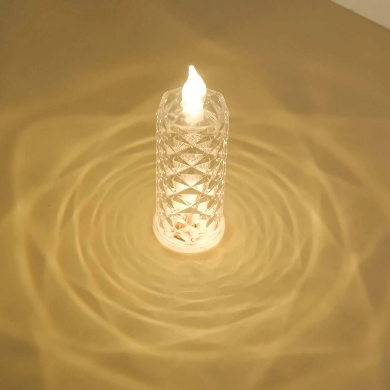 3-Pack LED Pillar Candle Lamps Warm White 6" - Flameless Rose Halo Acrylic Diamond Pattern Lighting - Image 2