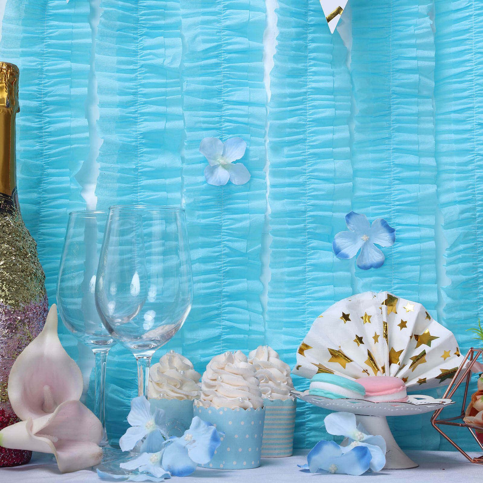 3 Pack Light Blue Ruffled Paper Streamer Rolls, Crepe Tissue Party Decorations 28ft - Image 14