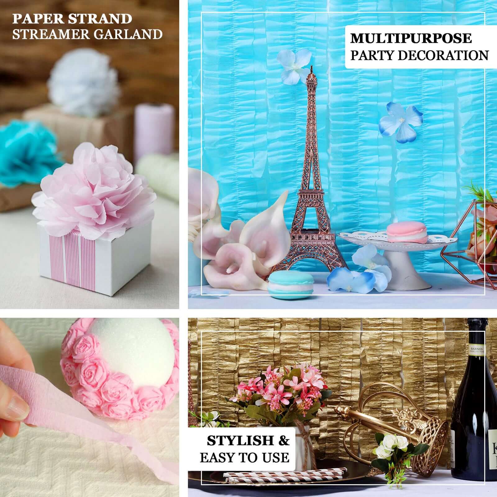 3 Pack Light Blue Ruffled Paper Streamer Rolls, Crepe Tissue Party Decorations 28ft - Image 4