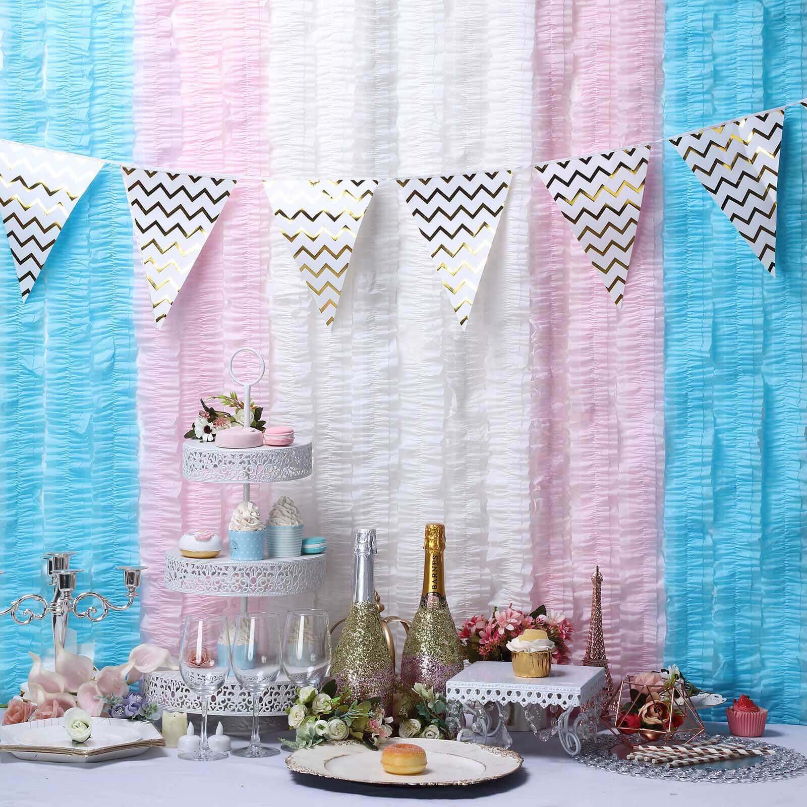 3 Pack Light Blue Ruffled Paper Streamer Rolls, Crepe Tissue Party Decorations 28ft - Image 9
