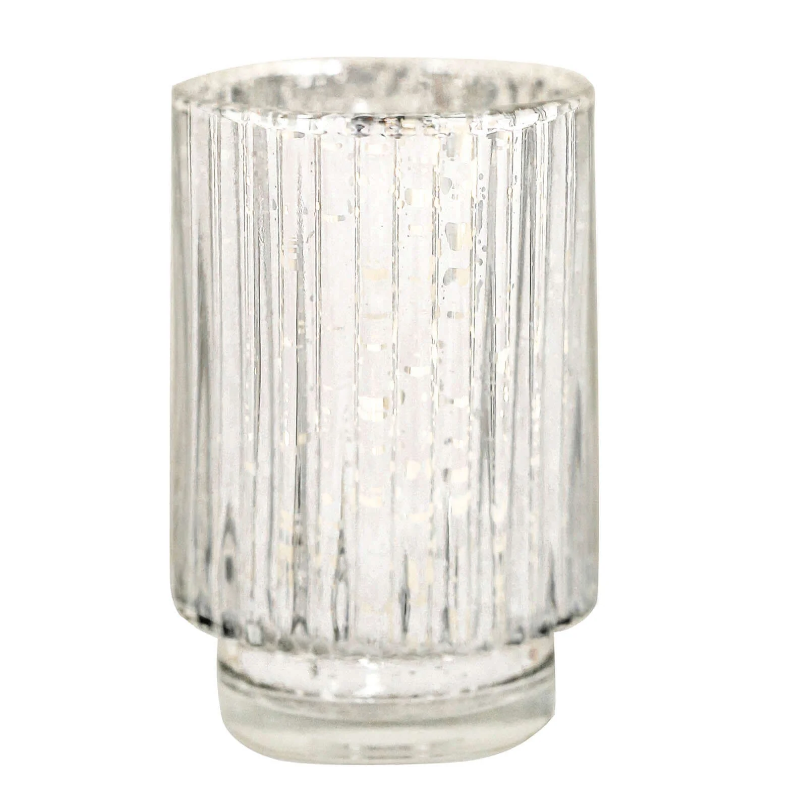 3-Pack Mercury Glass Hurricane Candle Holders 5" Silver Wavy Column Design - Votive Pillar Vase - Image 8