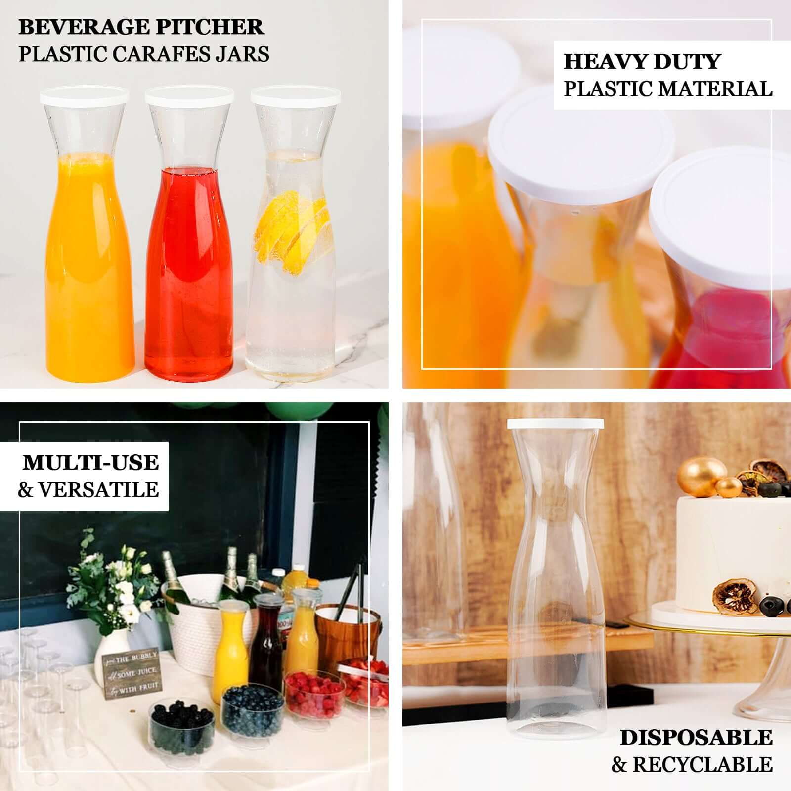 3-Pack Plastic Carafes with Lids 34oz Clear - Washable Reusable Juice Pitcher Water Jar for Home & Event Use - Image 4