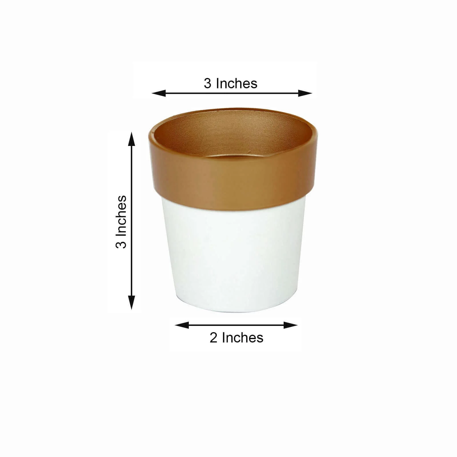 3-Pack Plastic Flower Plant Pots 3" White with Gold Rim - Indoor Decorative Planters - Image 3