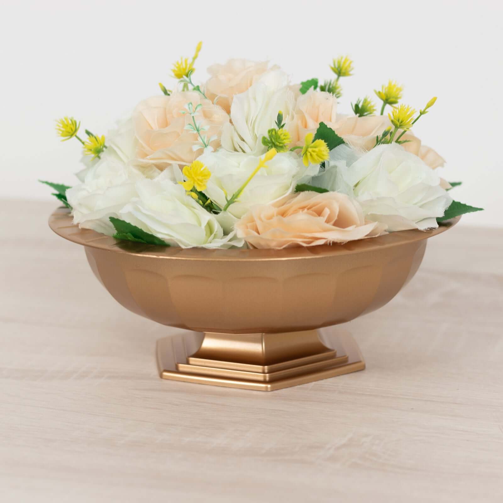 3-Pack Plastic Flower Vases Footed Compote Bowl 10" Roman Style Gold - Round Pedestal Centerpieces - Image 8