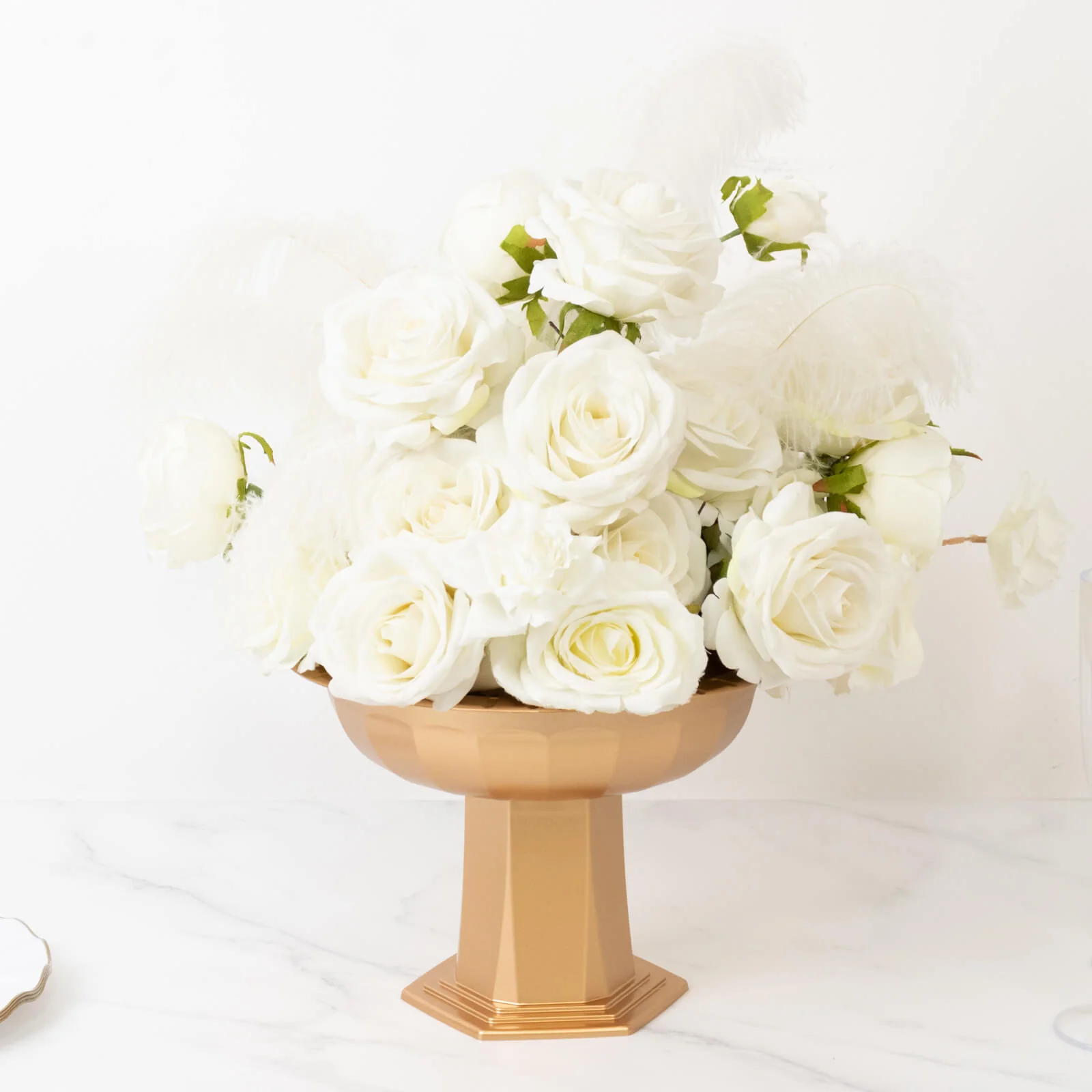 3 Pack Gold Roman Footed Pedestal Bowl Vases, 10"x7" Plastic Compote Flower Stands for Table Centerpiece Arrangements