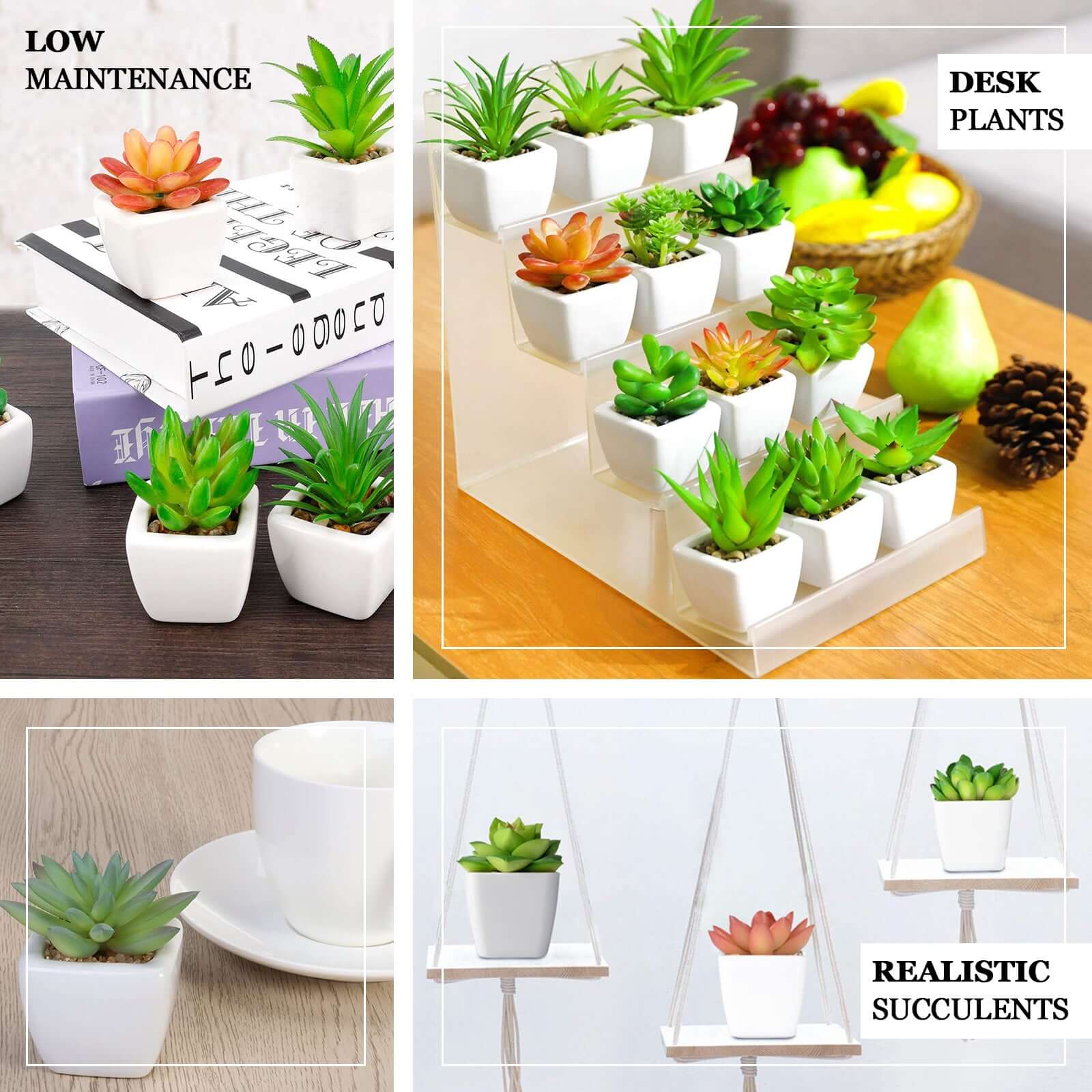 3-Pack Stonecrop Artificial Succulents in Ceramic Pots 7" - Realistic Maintenance-Free Faux Plants for Bathroom Coffee Table Shelves & Desk - Image 4