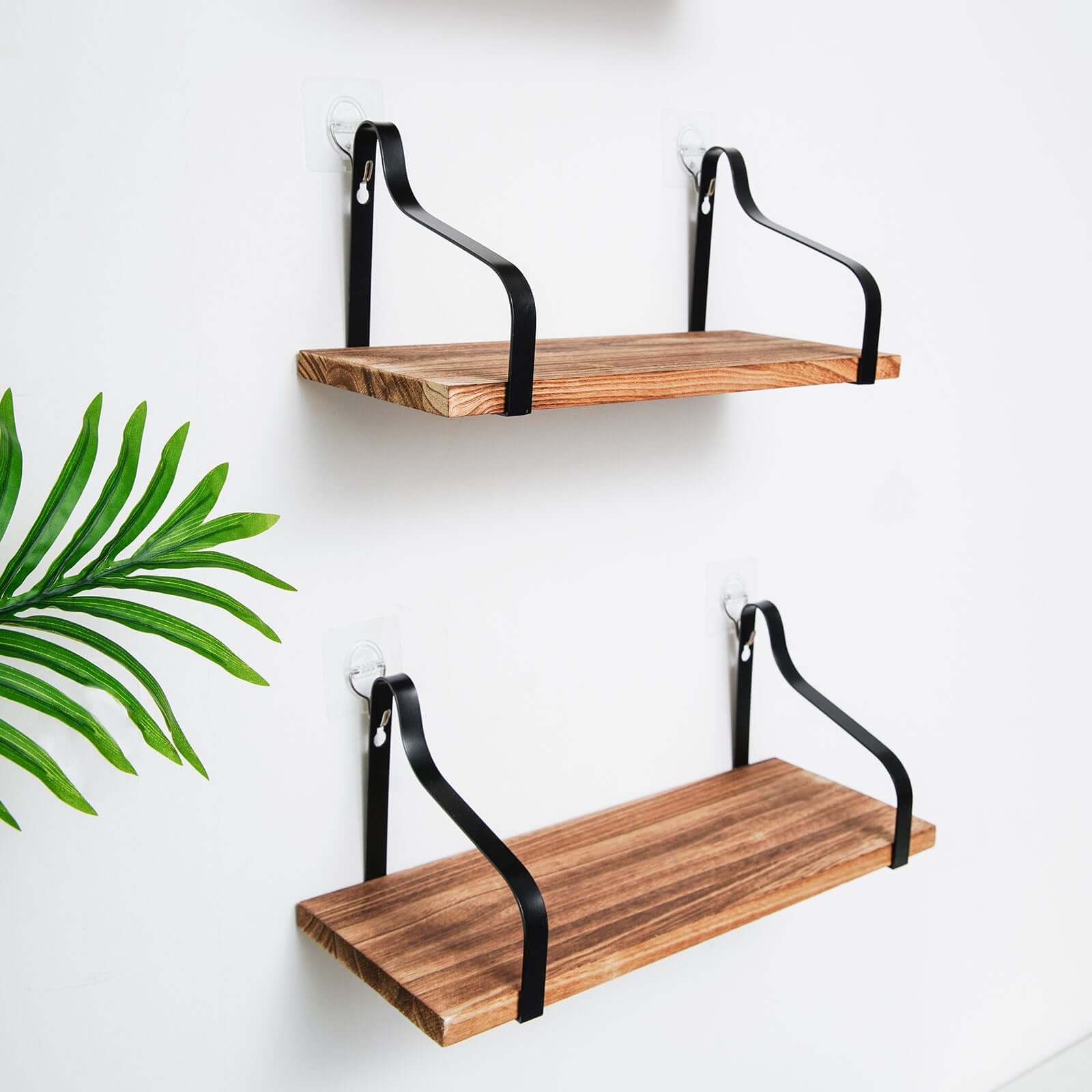 3 Pack Wood / Metal Floating Wall Shelves Wall Mounted Shelf Set Decor - Image 2