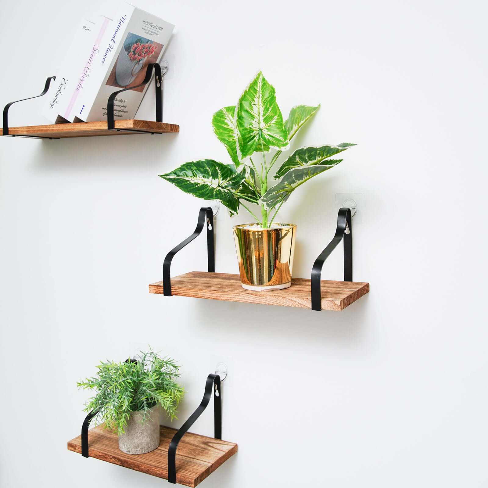 3 Pack Wood / Metal Floating Wall Shelves Wall Mounted Shelf Set Decor - Image 6