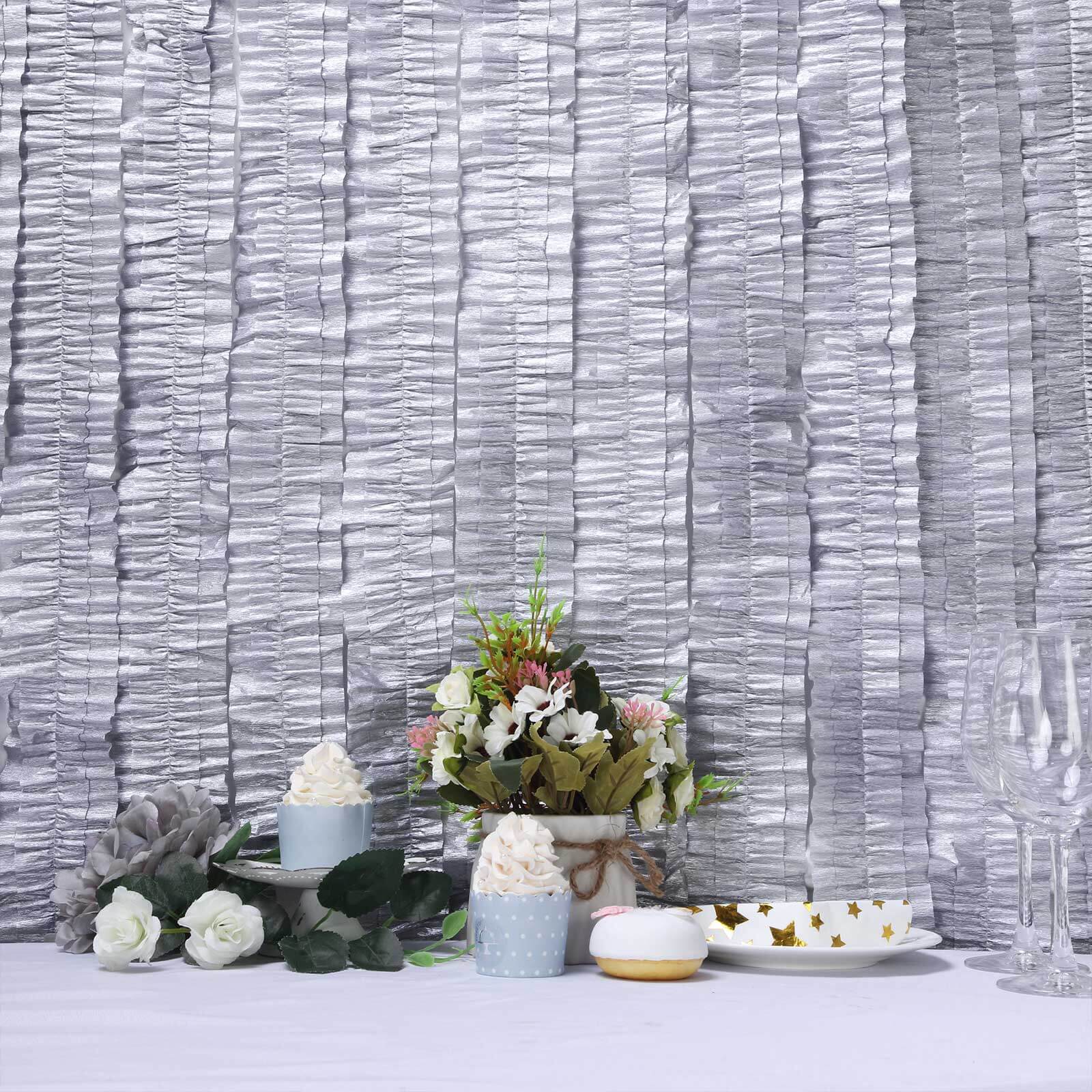 3 Rolls Silver Ruffled Tissue Paper Party Streamers, Crepe Paper Backdrop Decorations 28ft - Image 16