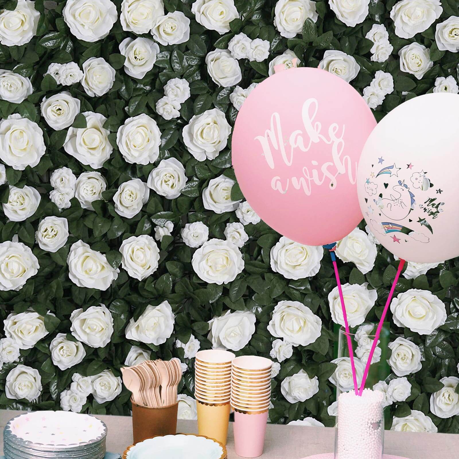 Easy-Install White Silk Rose Flower Mat Wall Panel Backdrop 3 Sq ft. - Image 2