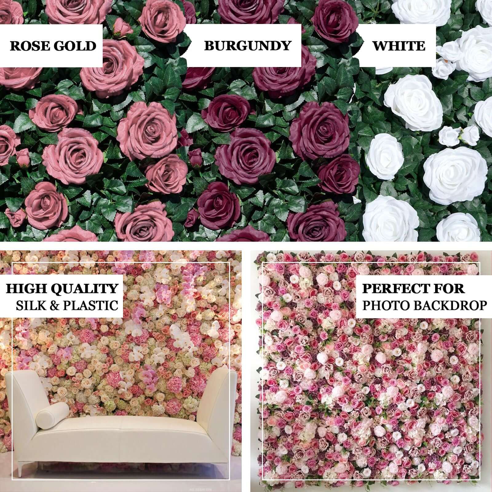 Easy-Install White Silk Rose Flower Mat Wall Panel Backdrop 3 Sq ft. - Image 4