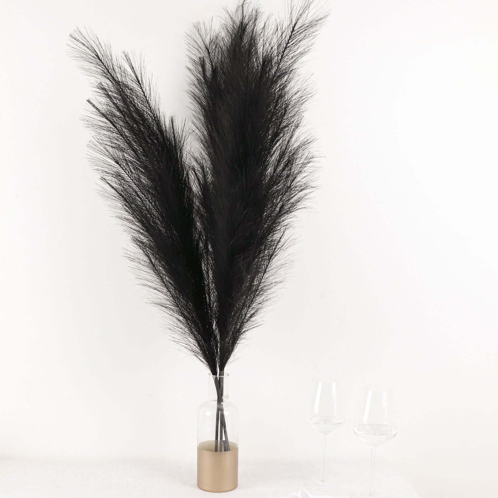 3 Stems Artificial Pampas Grass Decor 44" Black - Fluffy Faux Ornamental Grass Branches